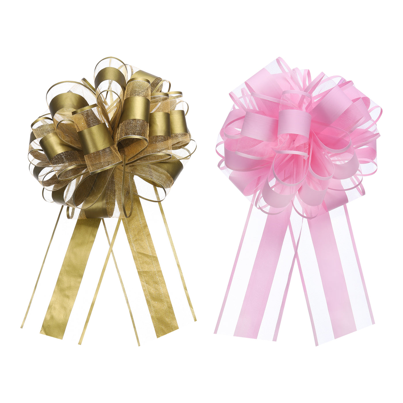 Harfington 10pcs 8 Inch Large Pull Bow Organza Gift Wrapping Bows Ribbon, Golden Pink