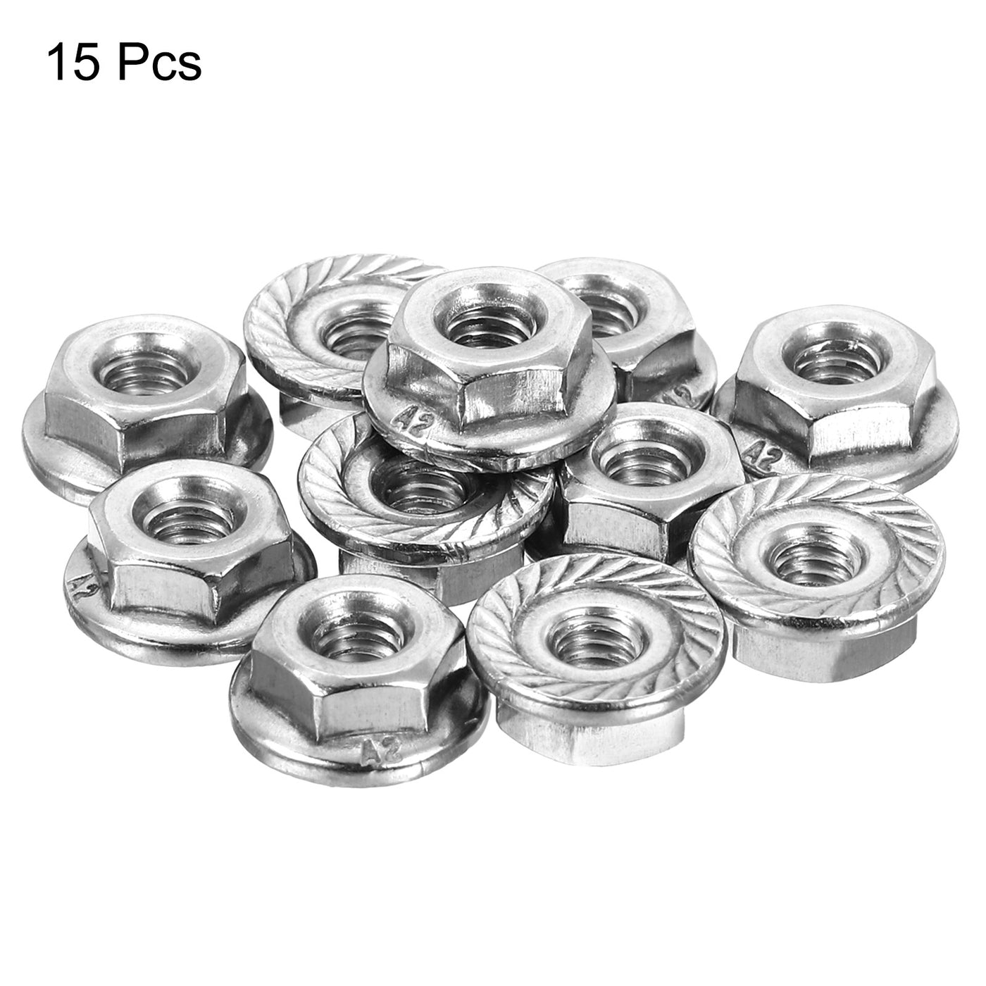 uxcell Uxcell #8-32 Serrated Flange Hex Lock Nuts, 15Pcs Hexagon Flange Nut, Silver