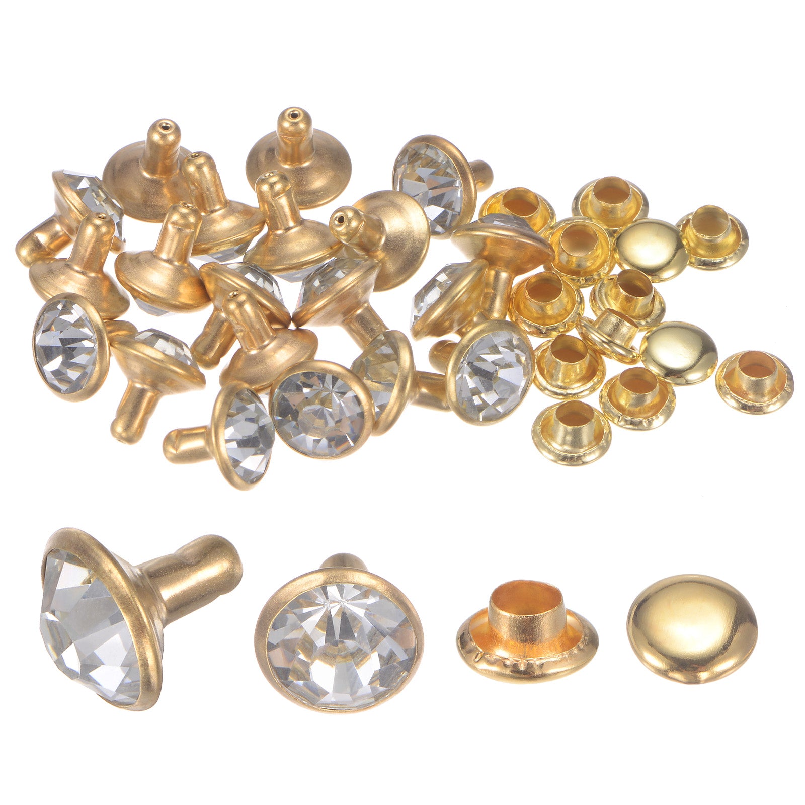 20pcs Crystal Rivets 8mm Rhinestone Rivets Rapid Stud Rivets, Gold ...