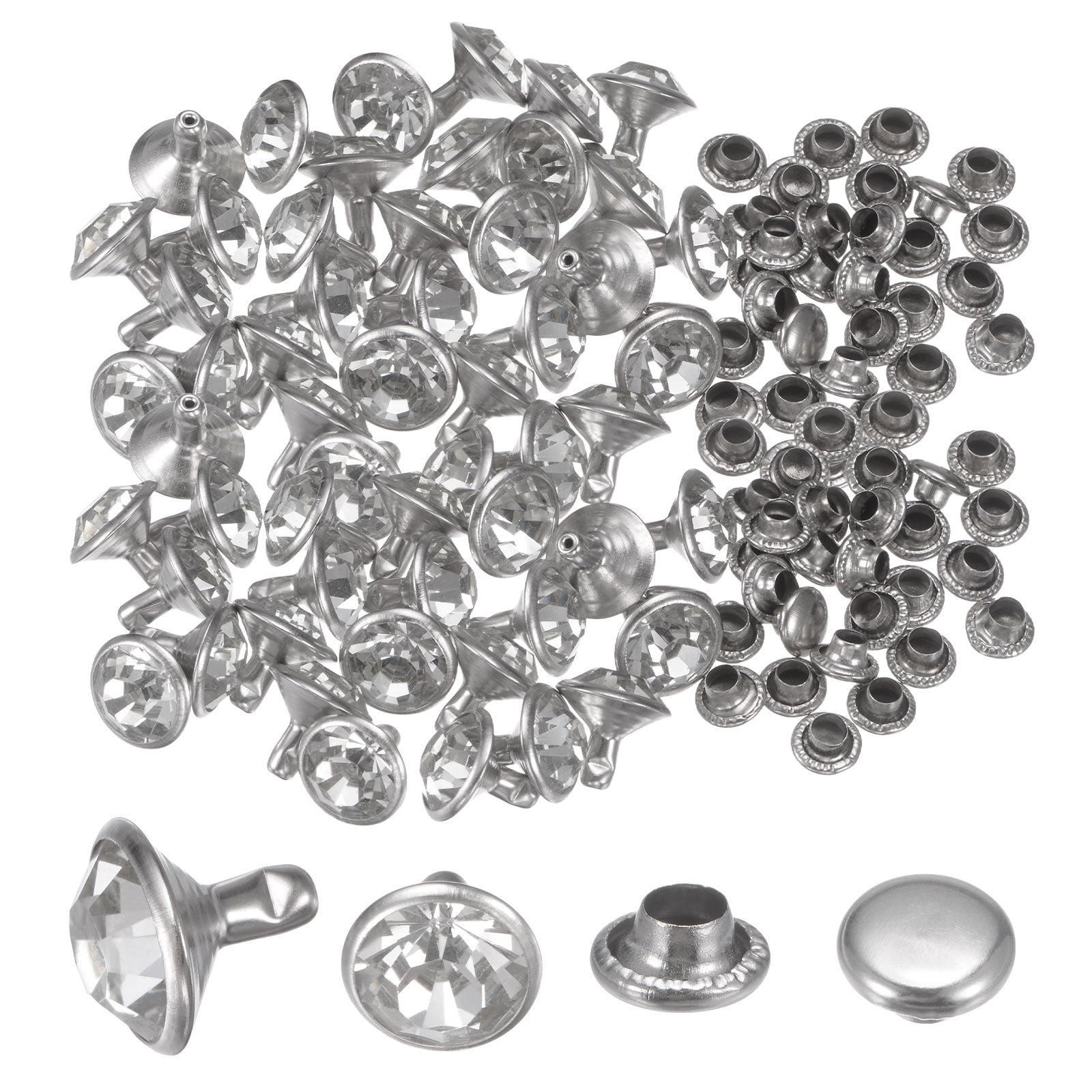 200pcs Crystal Rivets 10mm Rhinestone Rivets Rapid Stud Rivets, White ...
