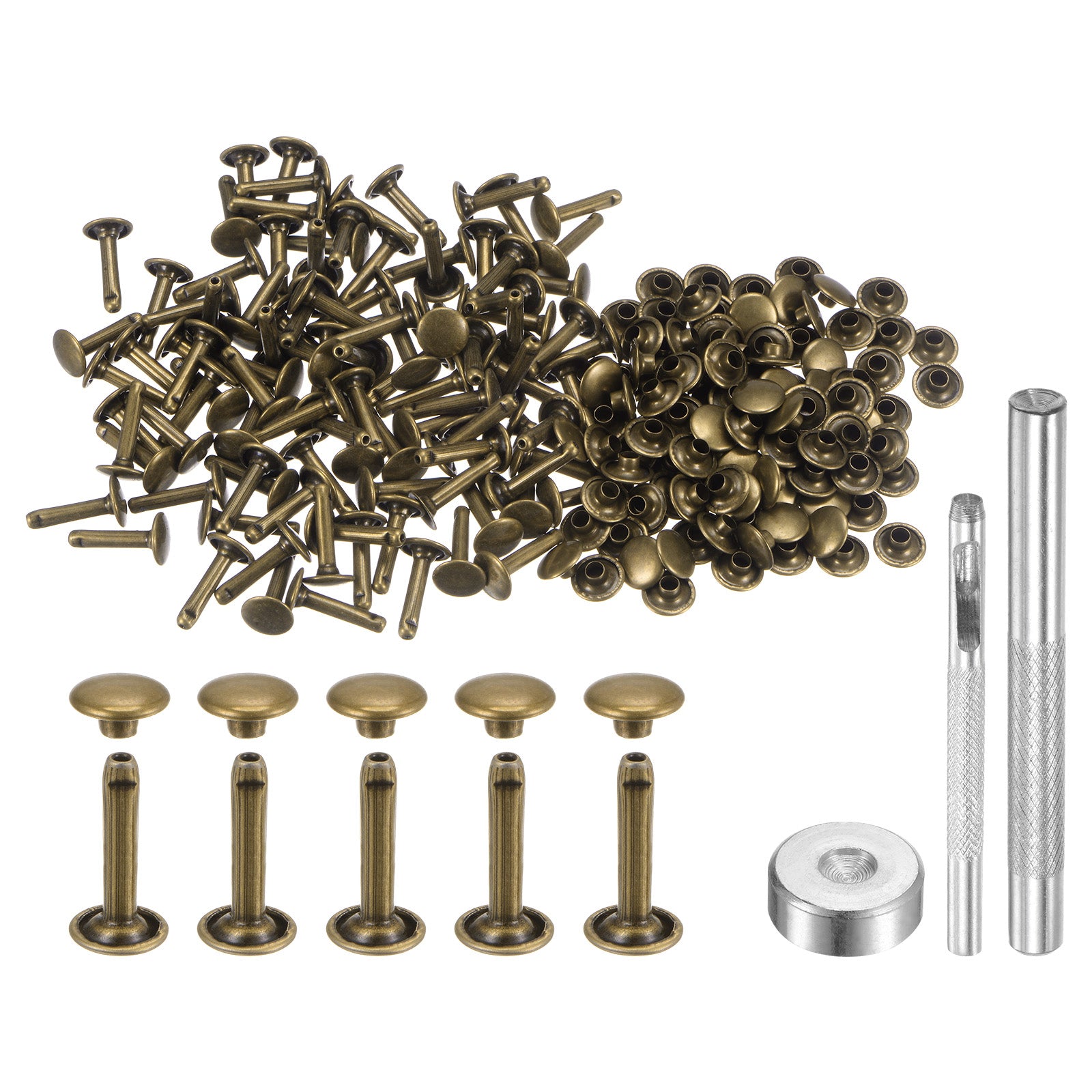 100 Sets Leather Rivets 9mm x 16mm Metal with 3 Setter Tools Bronze ...