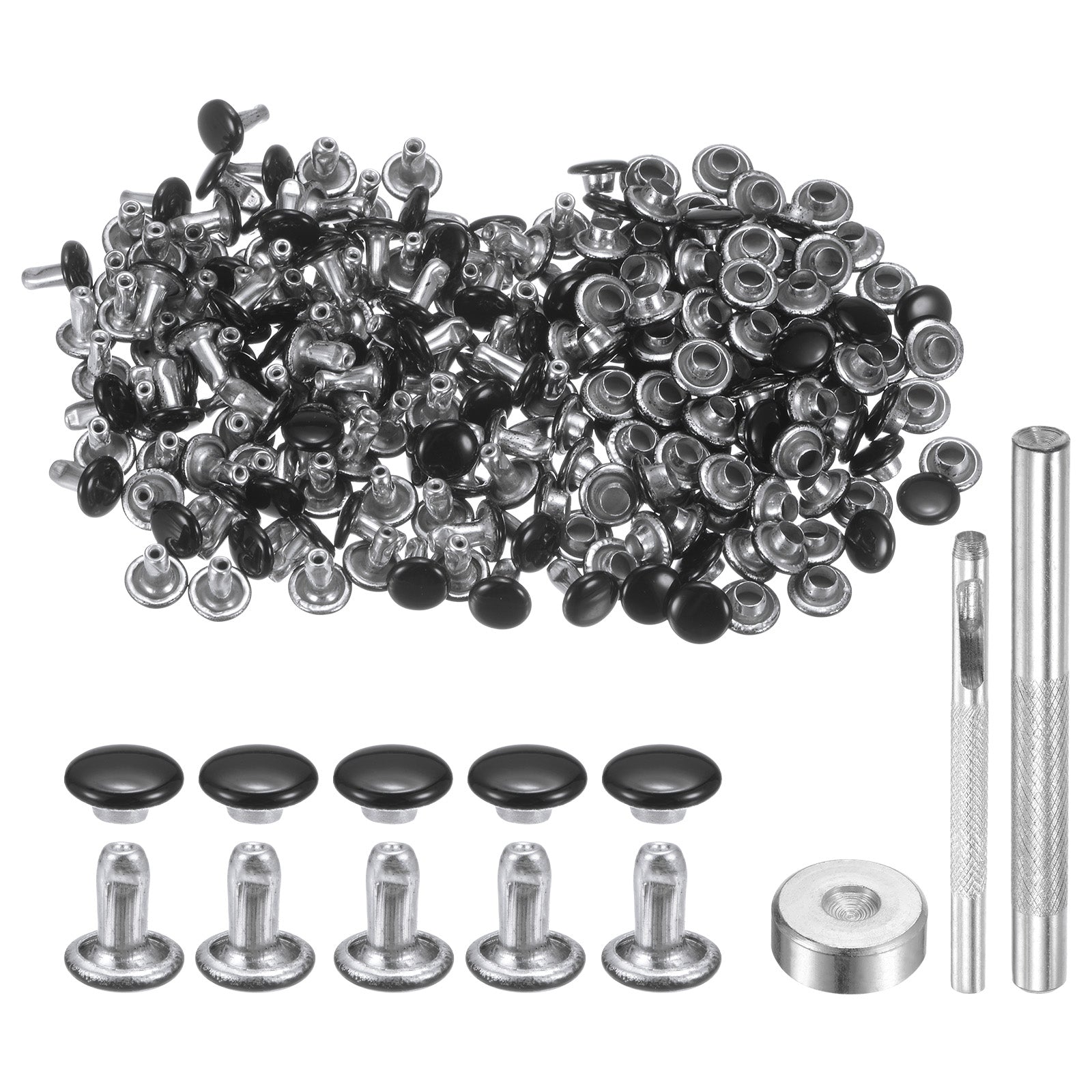 100 Sets Leather Rivets 6mm x 6mm Metal Double Cap Rivet Snaps Studs ...