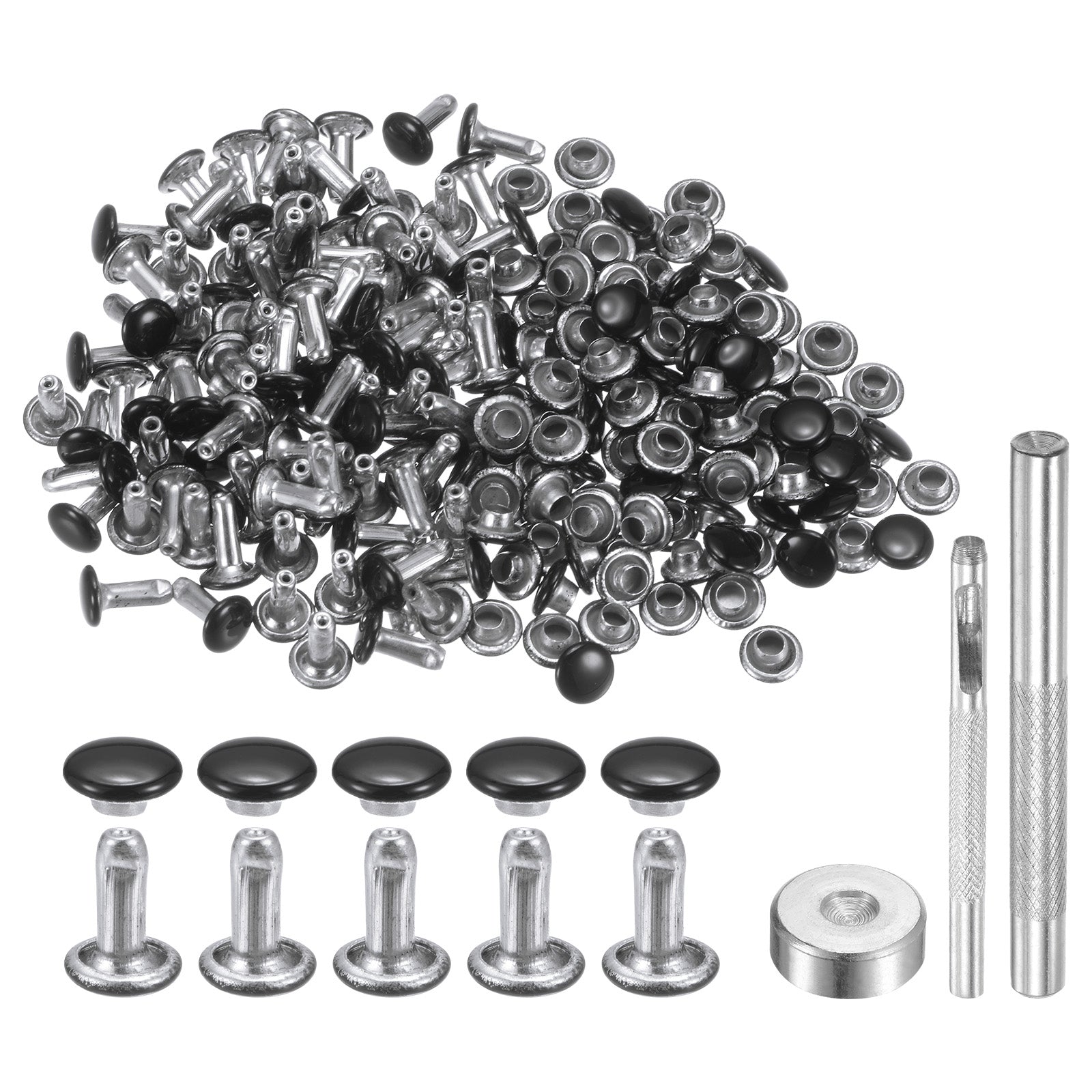 100 Sets Leather Rivets 6mm x 8mm Metal Double Cap Rivet Snaps Studs ...