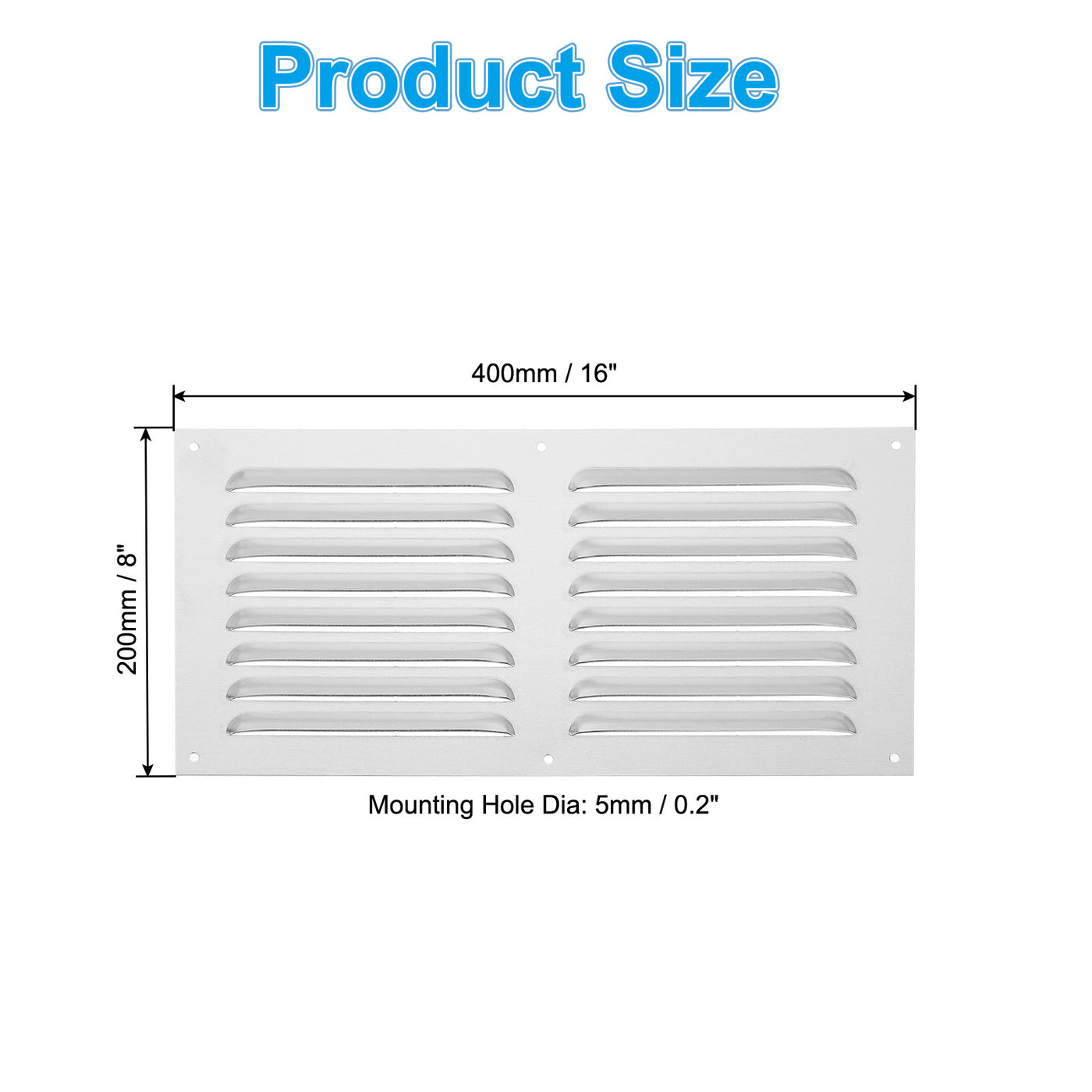 Alu-Lüftungsgitter 16x8 Zoll, Silber, Für Wand/Decke – Küche, Bad, Kamin, Schräg Gelocht