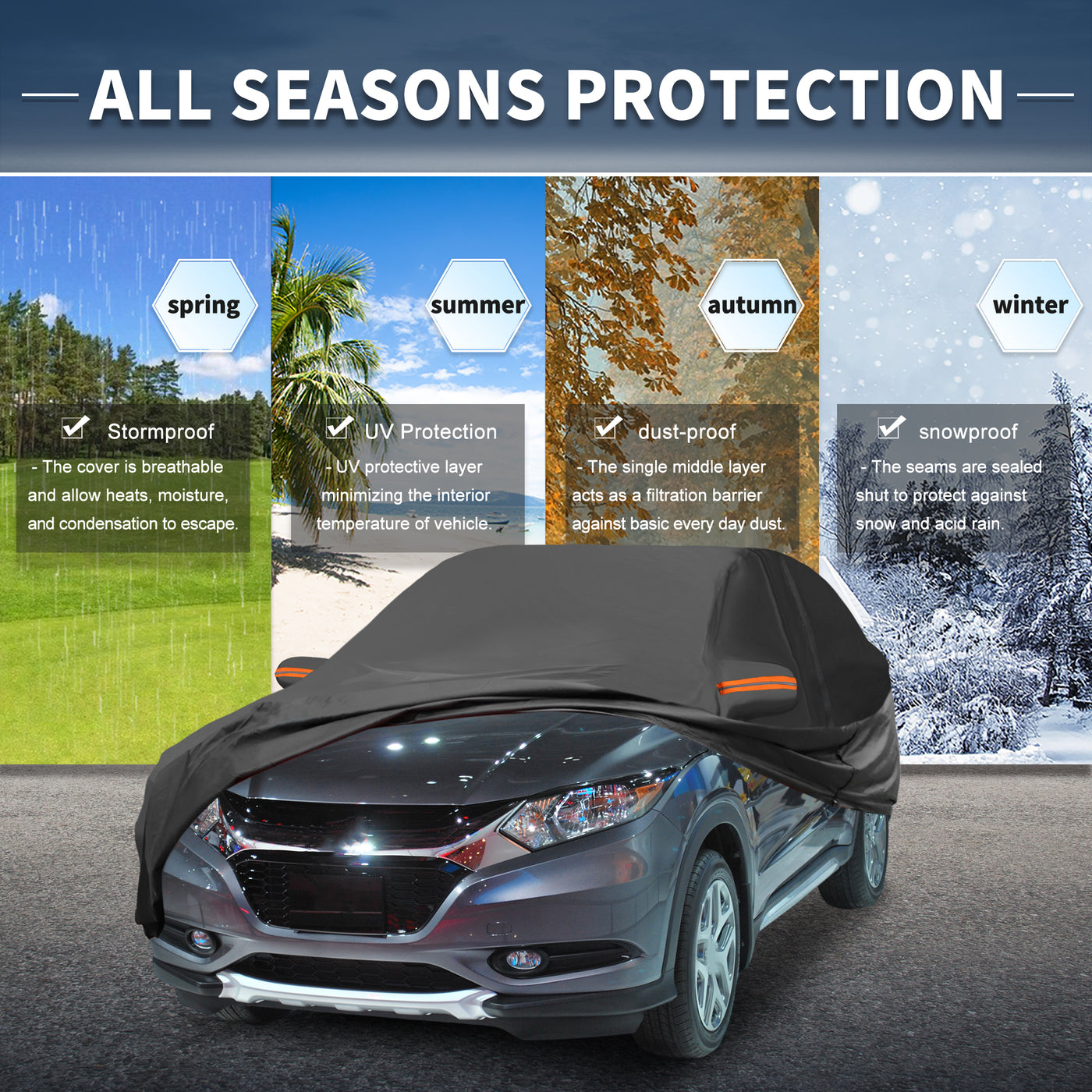 thumbnail image 2 of Mazda Cx5 Accessories X AUTOHAUX Outdoor Waterproof Sun Rain Snow Hail Protection With Left Side Door Zipper 210D-PU For Hyundai Venue Car Cover 2 of 11
