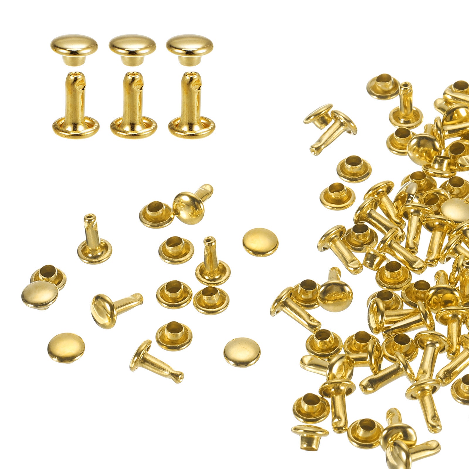 100Set Double Cap Leather Rivet,6x8mm Round Cap Tubular Metal Craft ...
