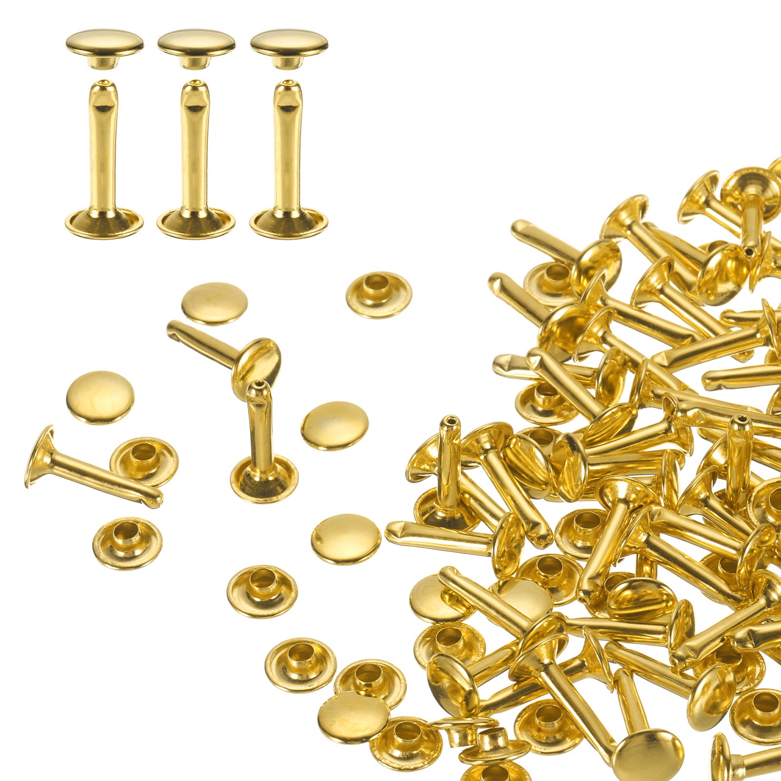 60Set Double Cap Leather Rivet,9x16mm Round Cap Tubular Metal Craft ...