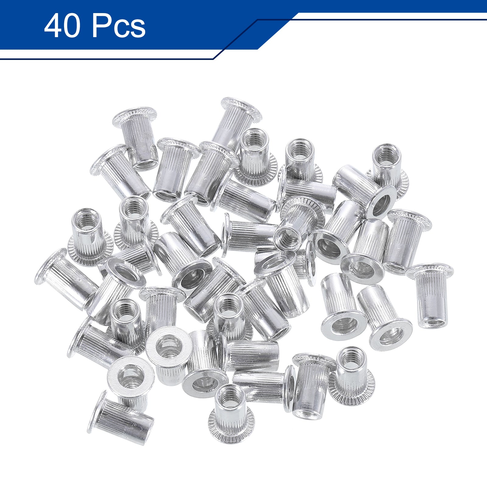 Uxcell #8-32 Rivet Nuts Aluminium Alloy Knurled Flat Head Threaded ...