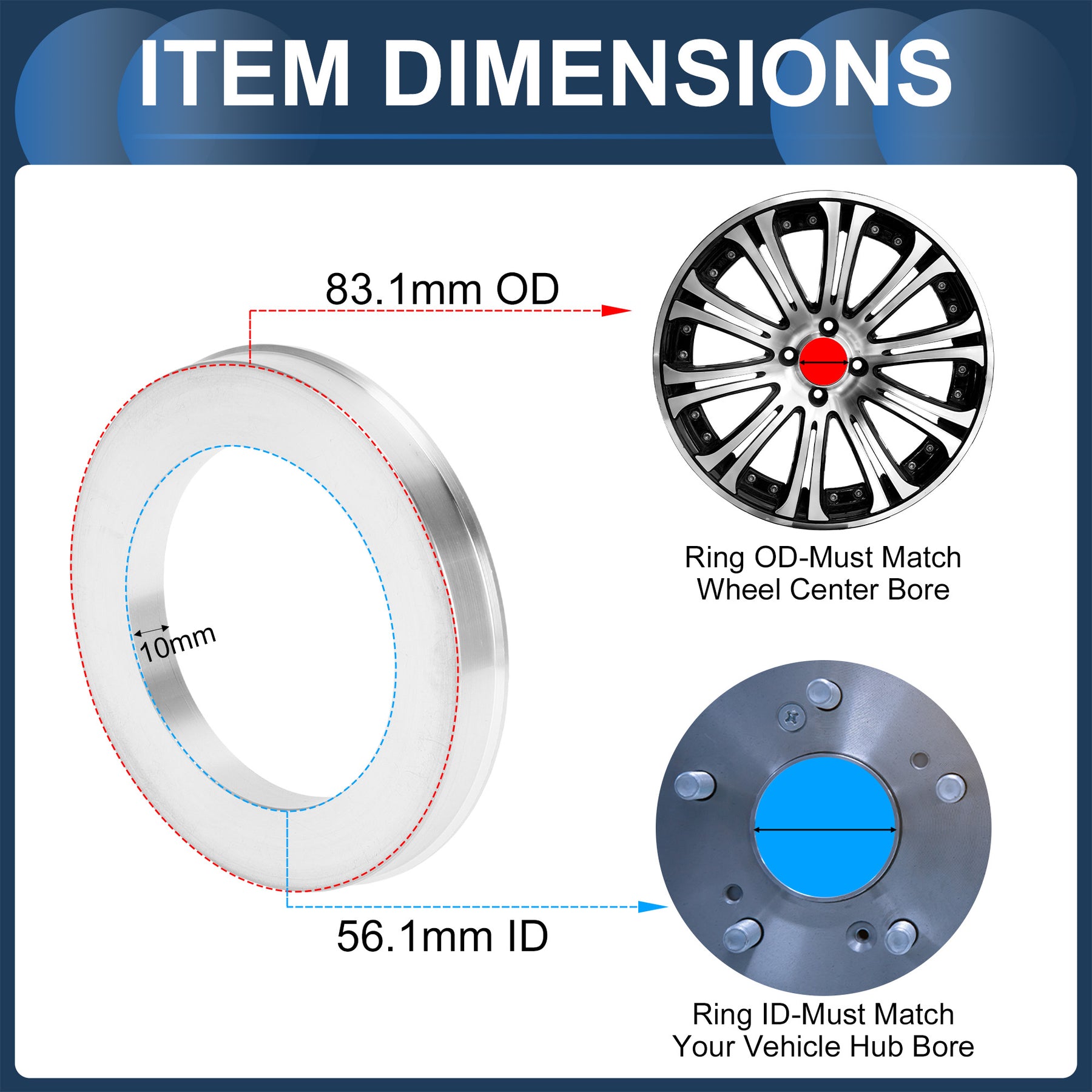 UXCELL 4pcs Car Wheel Hub Centric Ring OD 66.6mm 68.1mm To ID 54.1/56.1/56.6/58.1/59.6mm Wheels Center Shaft Shock Hubrings - 34 - View #3