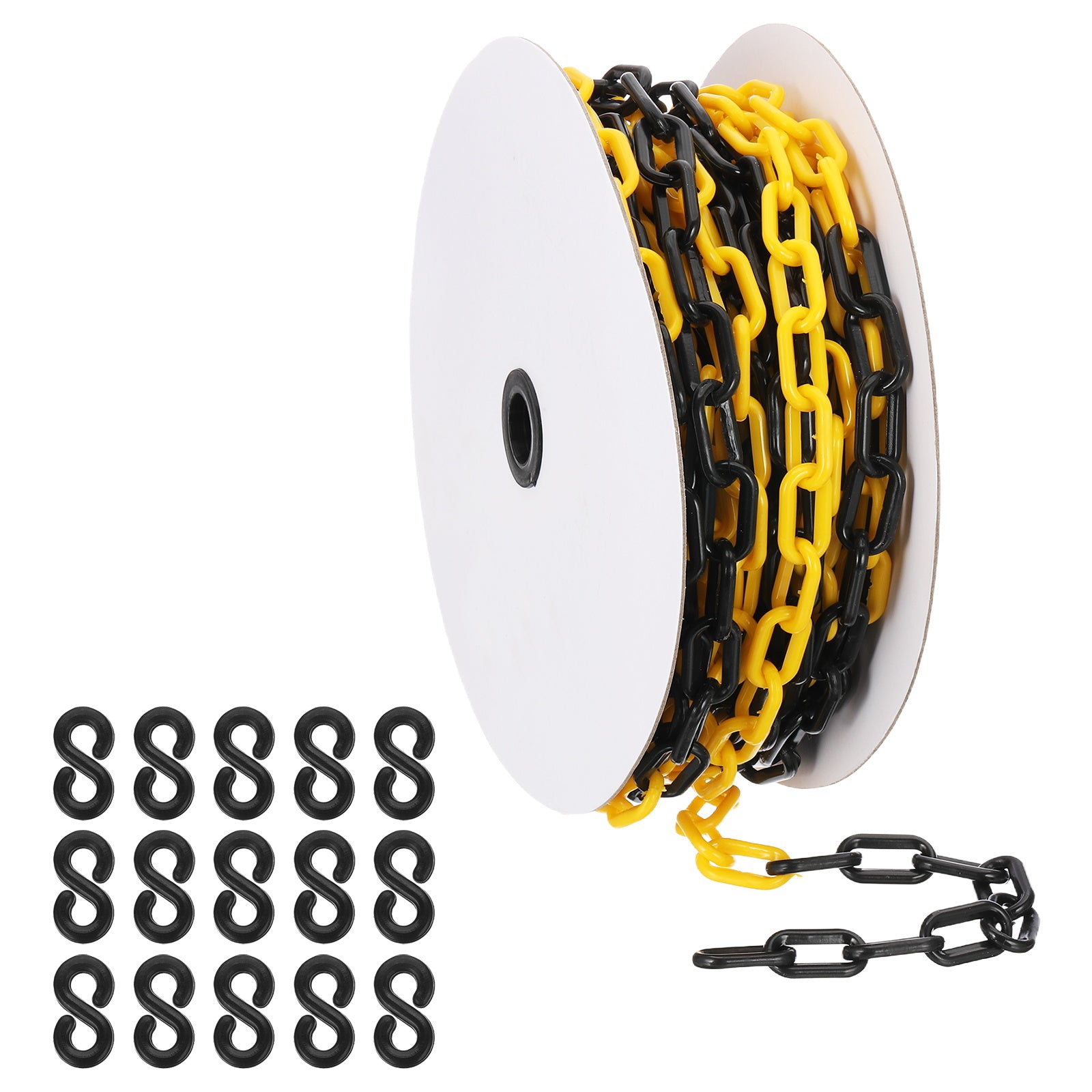 Yellow/Black Plastic Chain, 72 ft 6mm Safety Barrier Chain Large ...