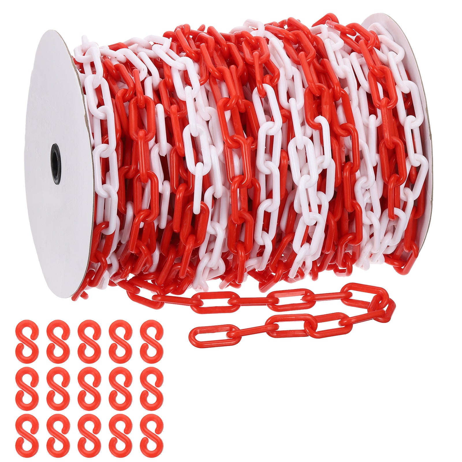 Red/White Plastic Chain, 164 ft 8mm Safety Barrier Chain Large Plastic ...