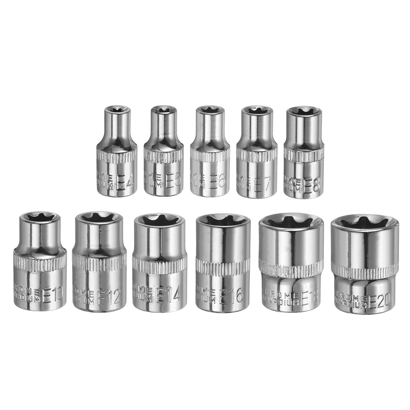 HARFINGTON 8pcs E-Torx Socket 1/4" Drive E10 External Torx Deep Socket CR-V 6 Point Spline Socket Star Female Bit Socket For Auto Repairs Home Maintenance DIY Hand-Making 1" Length