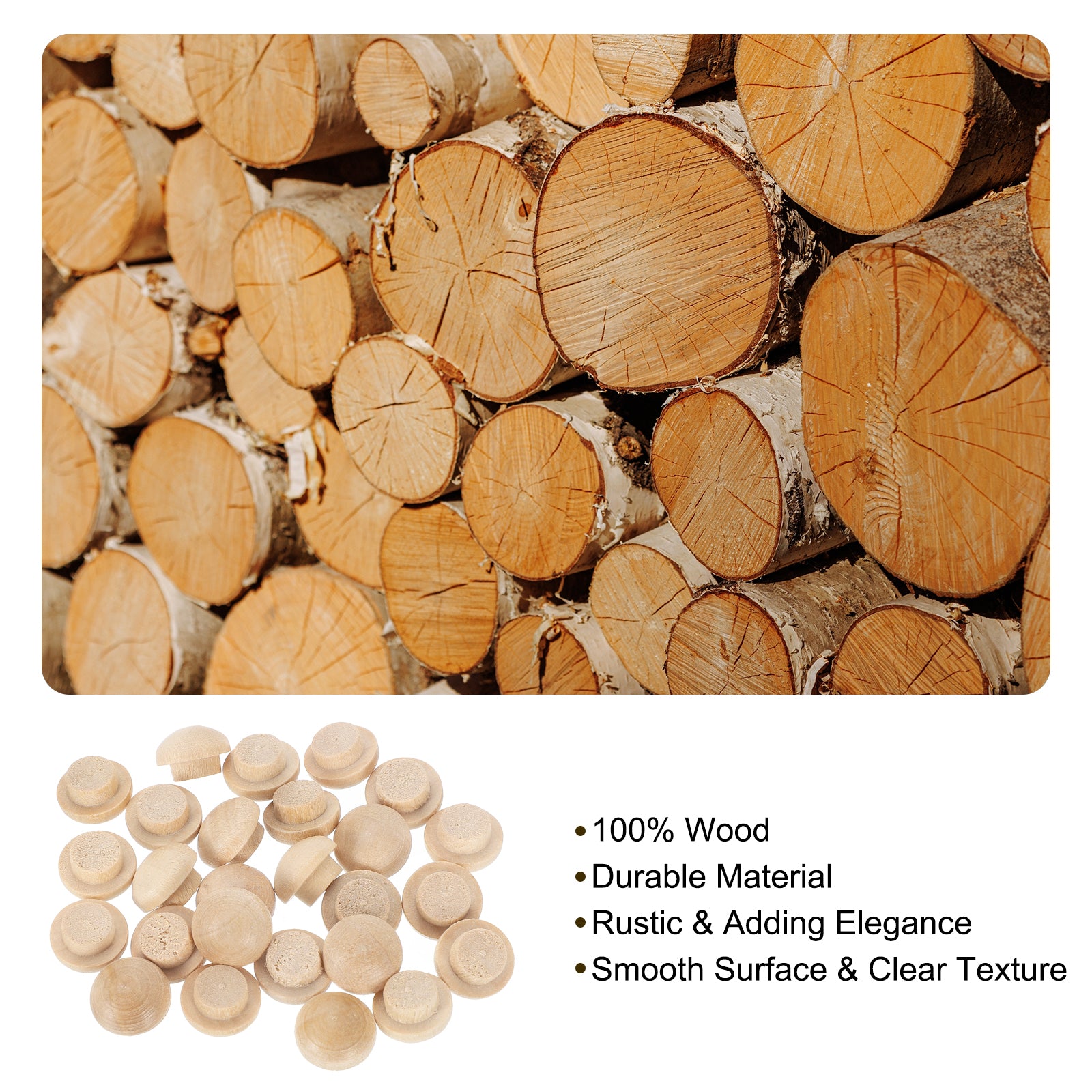 26Pcs Wood Button Plugs 8mm/0.31