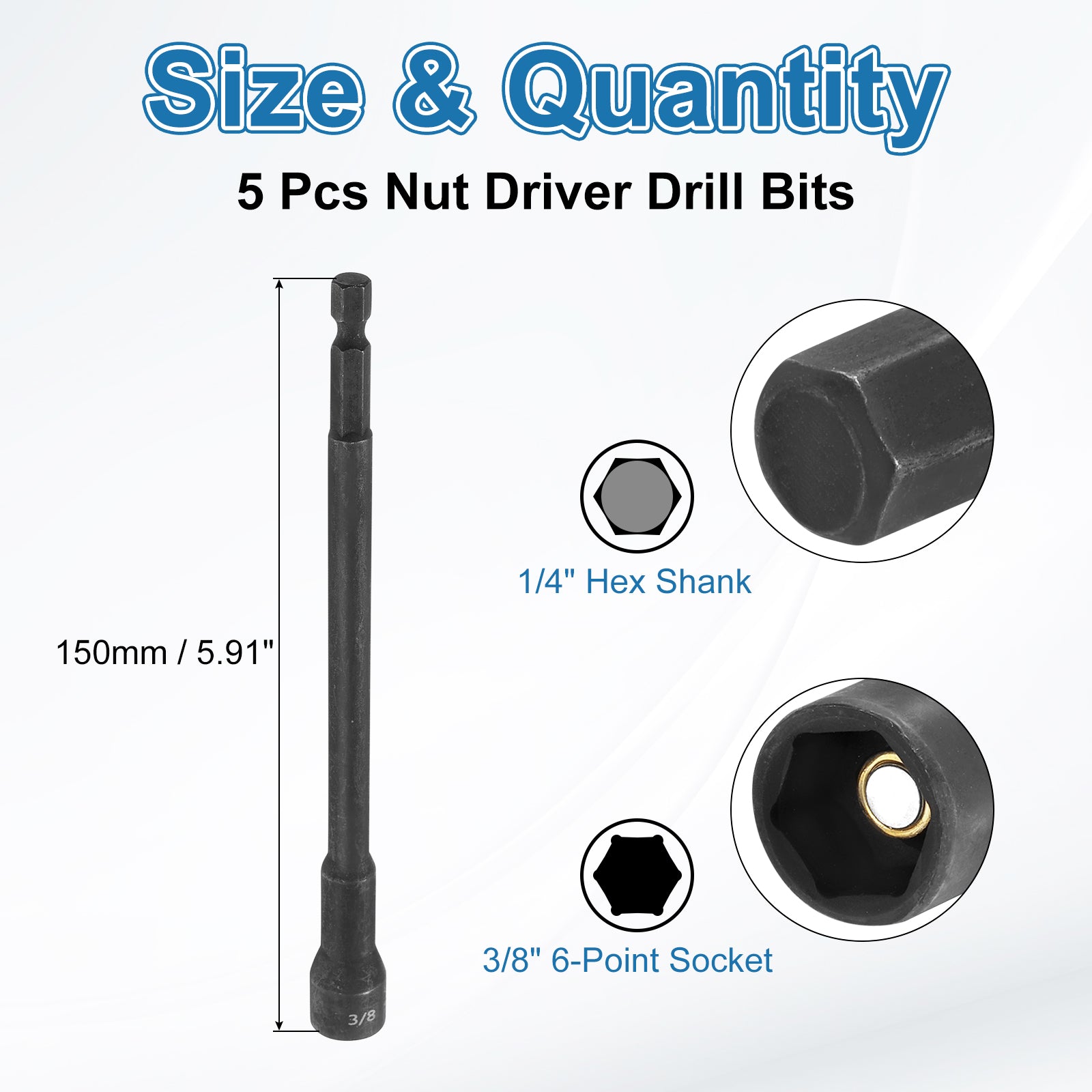Pin Hexagonal 5pcs Nut Driver Drill Bit 3/8