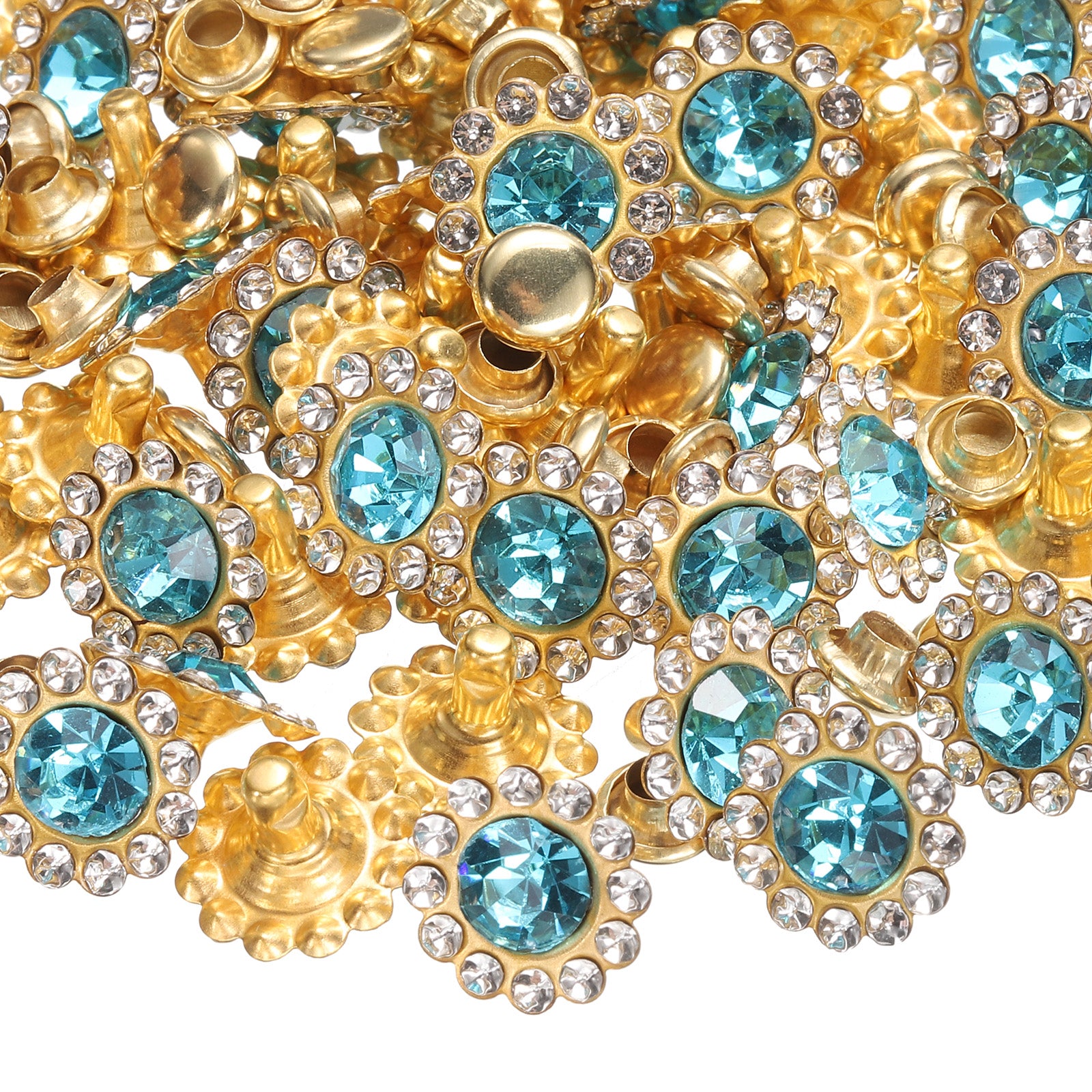 Flower Rivits 100 Set Rhinestone Rivets Studs 11mm Crystal Rivets Sun Flower Diamond ...