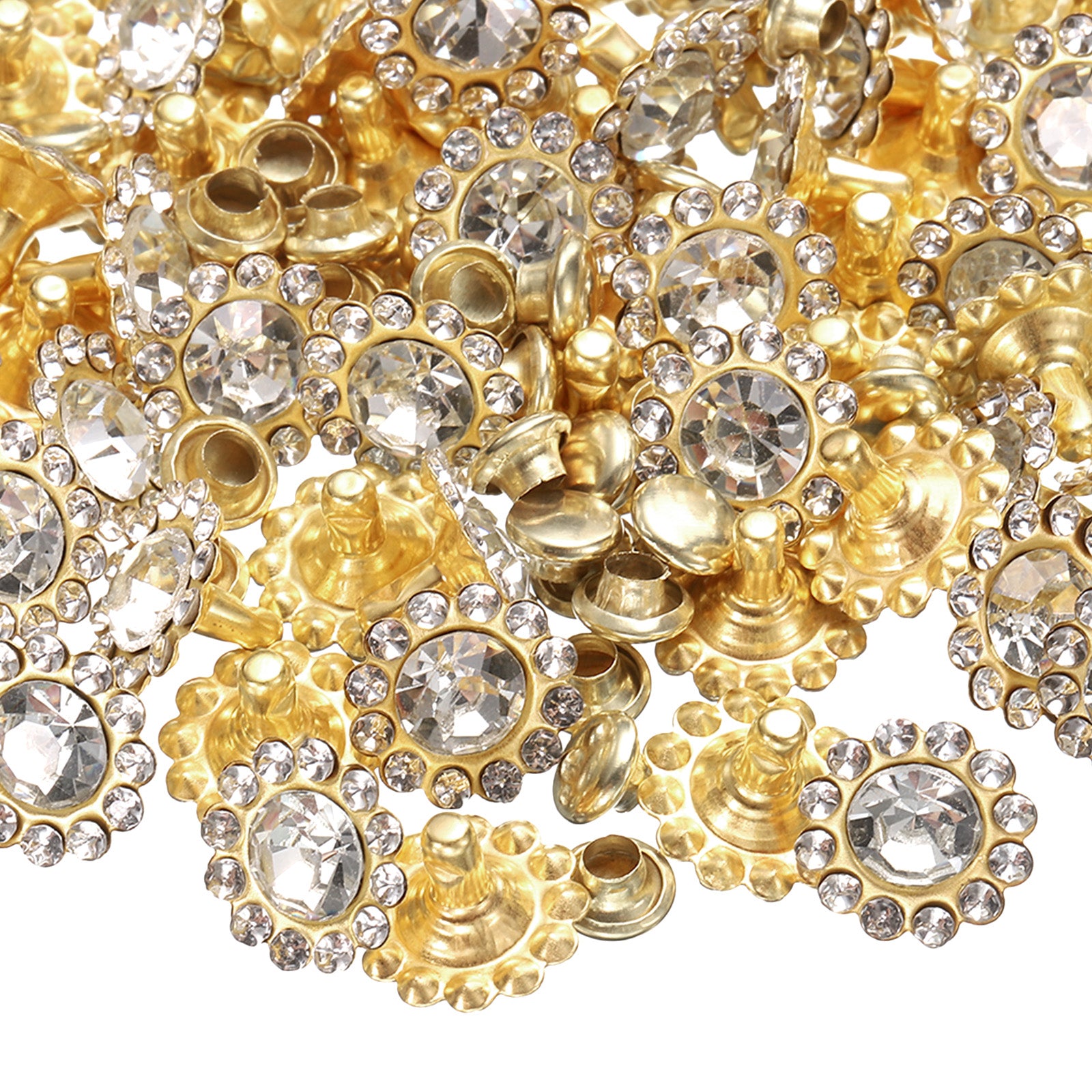 Flower Rivits 100 Set Rhinestone Rivets Studs 11mm Crystal Rivets Sun Flower Diamond ...