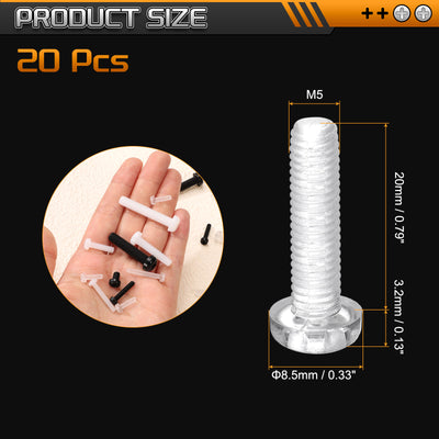 Harfington Uxcell M5x20mm Threaded Nylon Phillips Cross Pan Head Machine Screws Bolts Clear 20Pcs