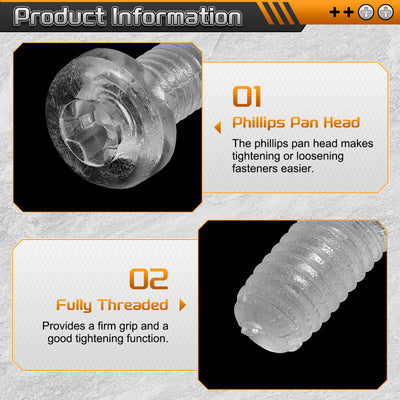 Harfington Uxcell M5x20mm Threaded Nylon Phillips Cross Pan Head Machine Screws Bolts Clear 20Pcs