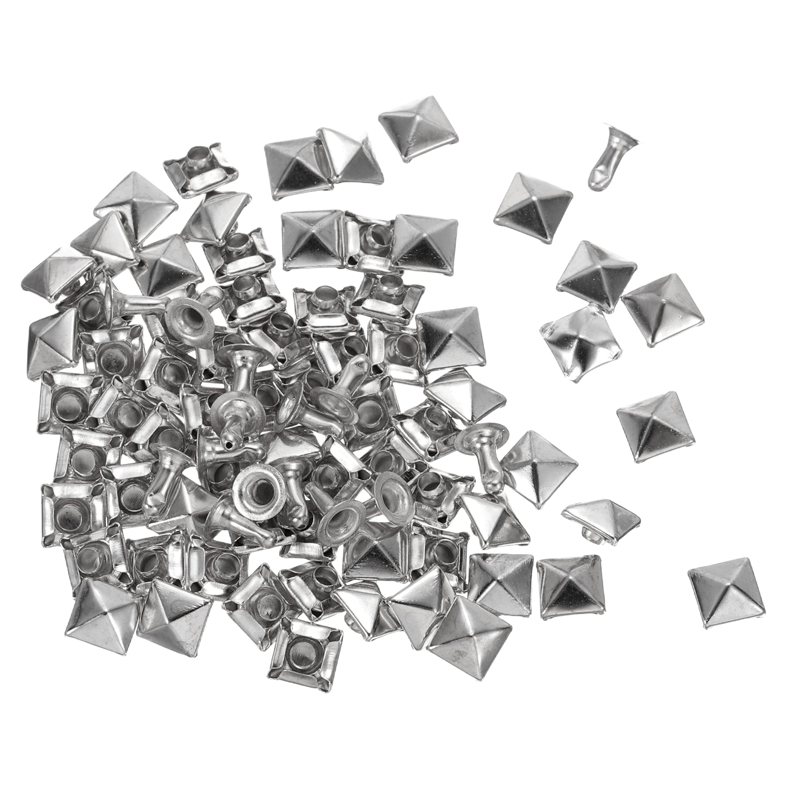 100 Set Square Pyramid Rivet 6mm Leather Rivets Metal Spike Stud Silver ...