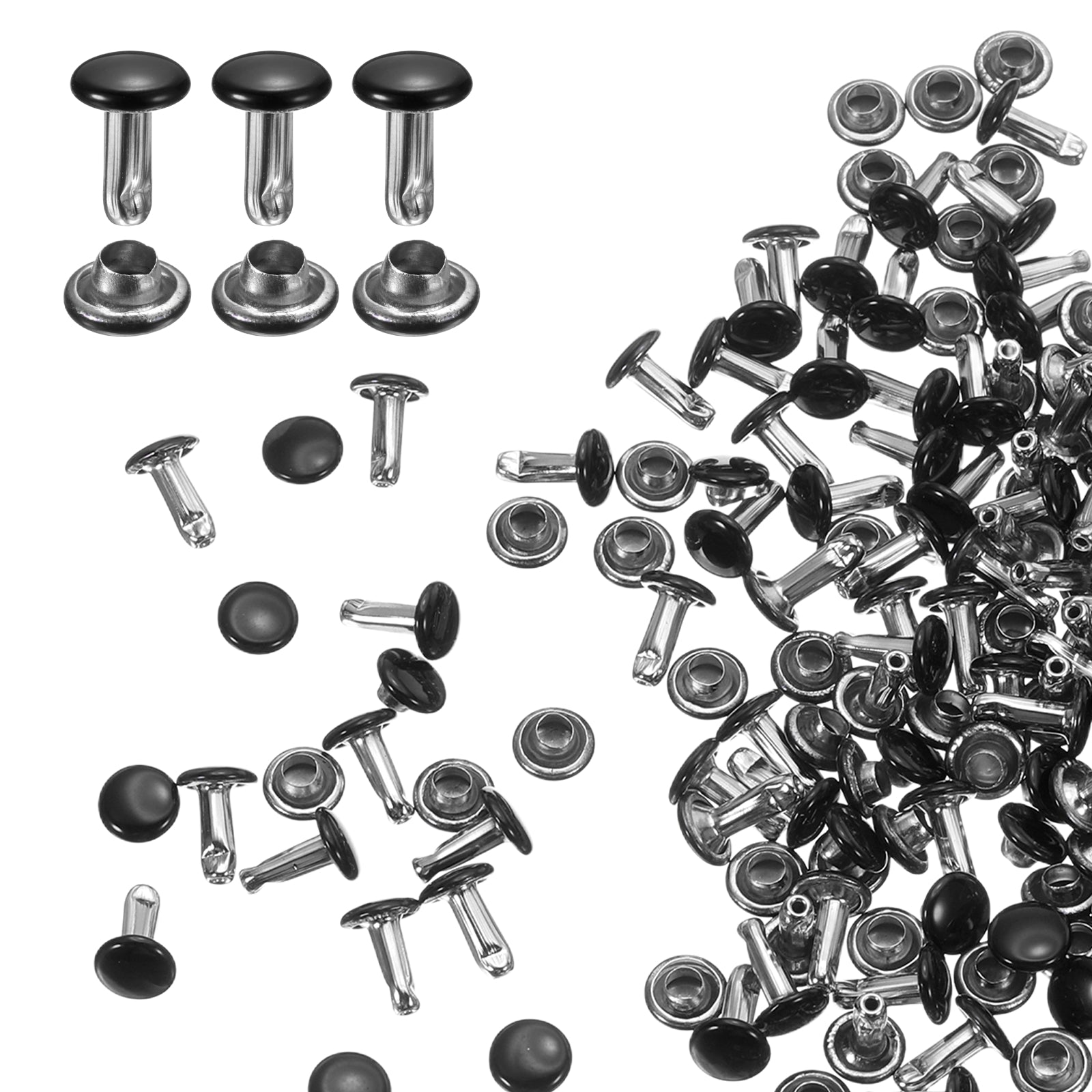 100Set Double Cap Leather Rivet,6x8mm Round Cap Tubular Metal Craft ...