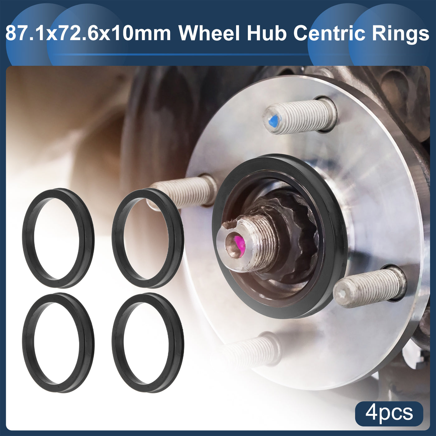 87.1mm to 72.6mm Car Wheel Hub Centric Rings Black Polycarbonate Wheels ...