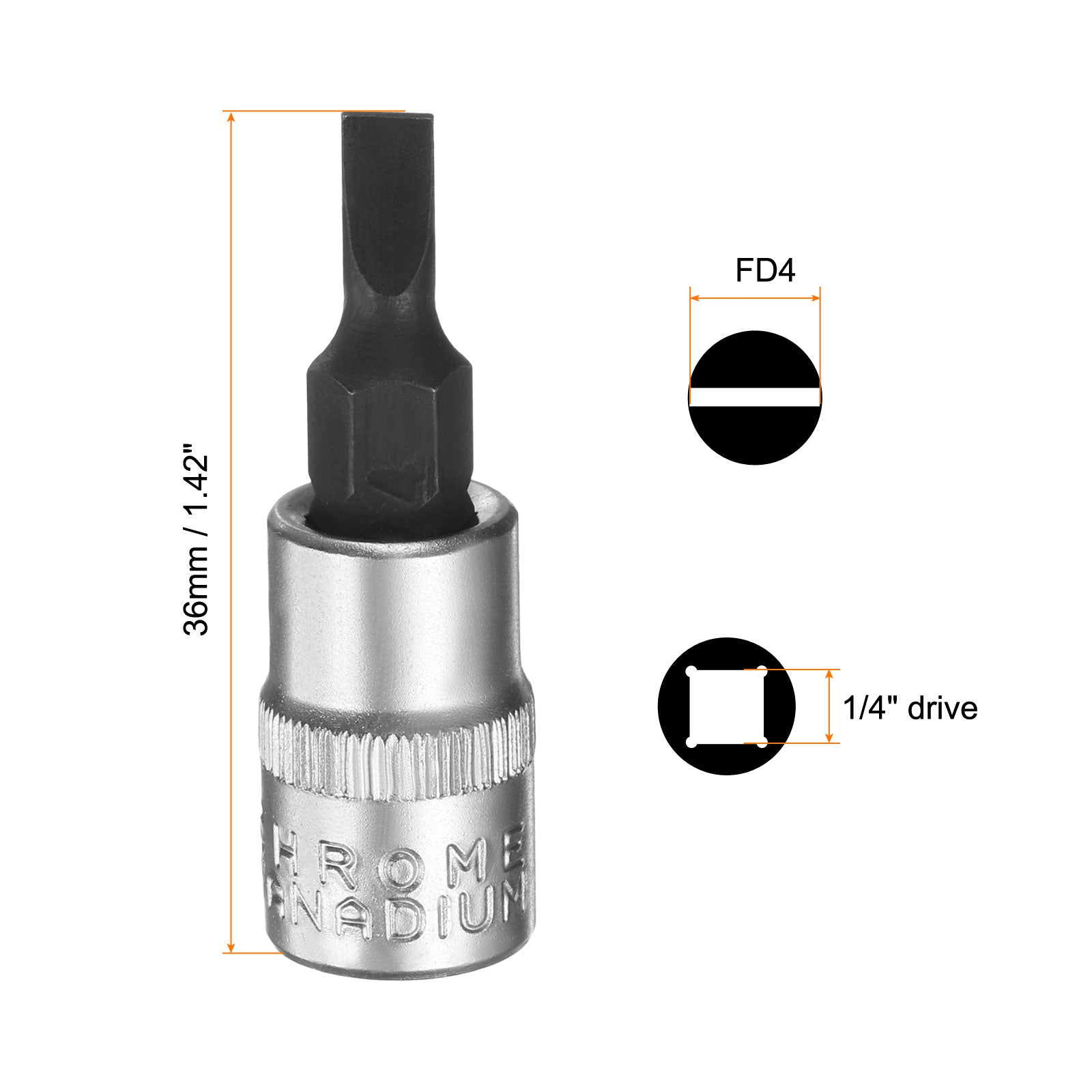 5pcs FD4 Slotted Bit Socket 1/4