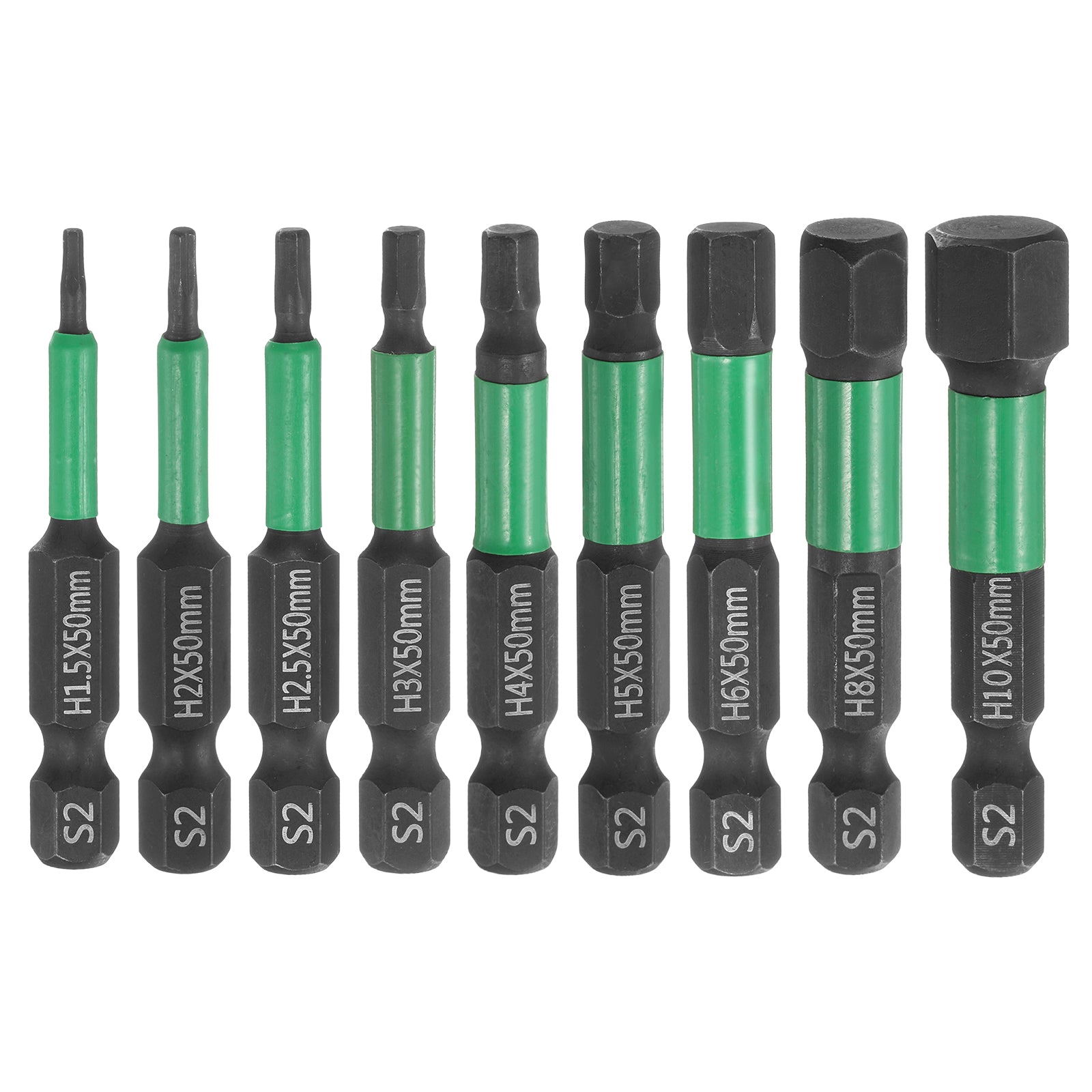 9pcs H1.5-H10(1.5mm-10mm) Flat Hex Screwdriver Bit Set 1/4