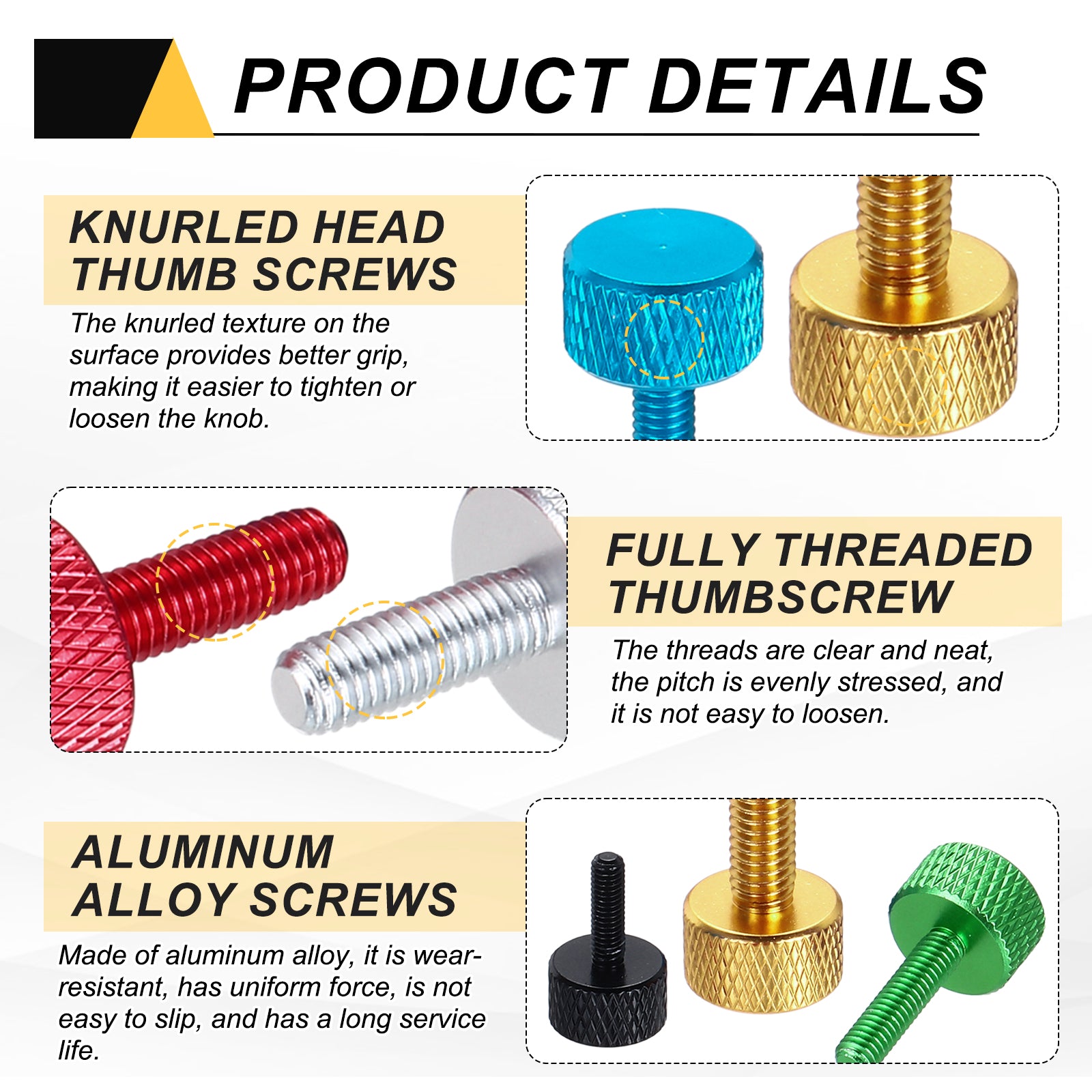 5Pcs M6x16mm Flat Head Knurled Thumb Screws for Graphics Card Black ...