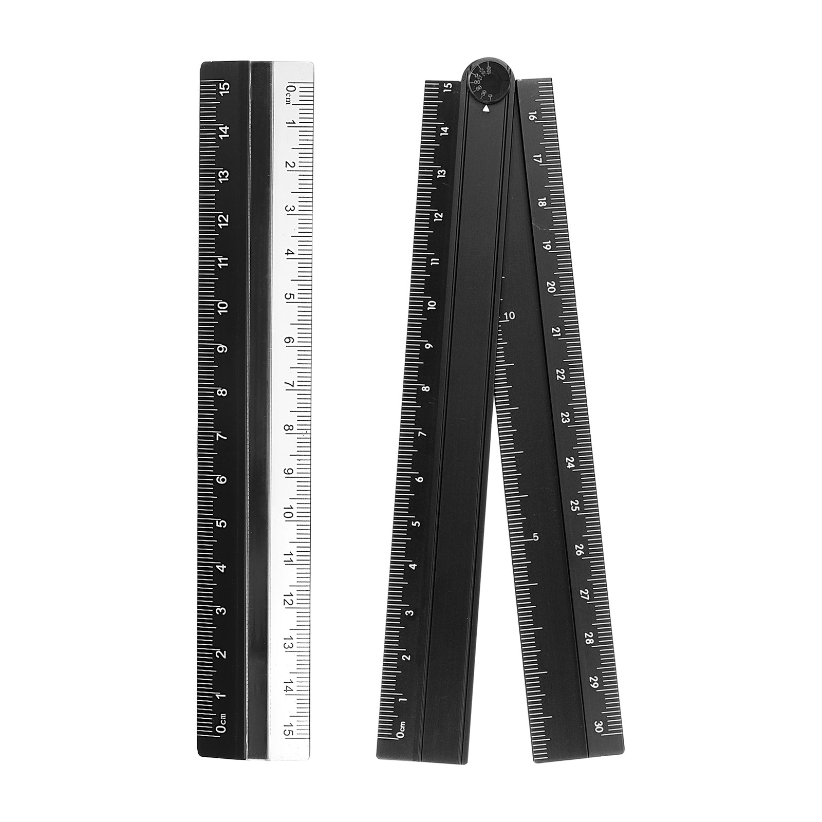 Folding and Straight Ruler Kit 30/15cm Aluminum Plastic Ruler, Black ...