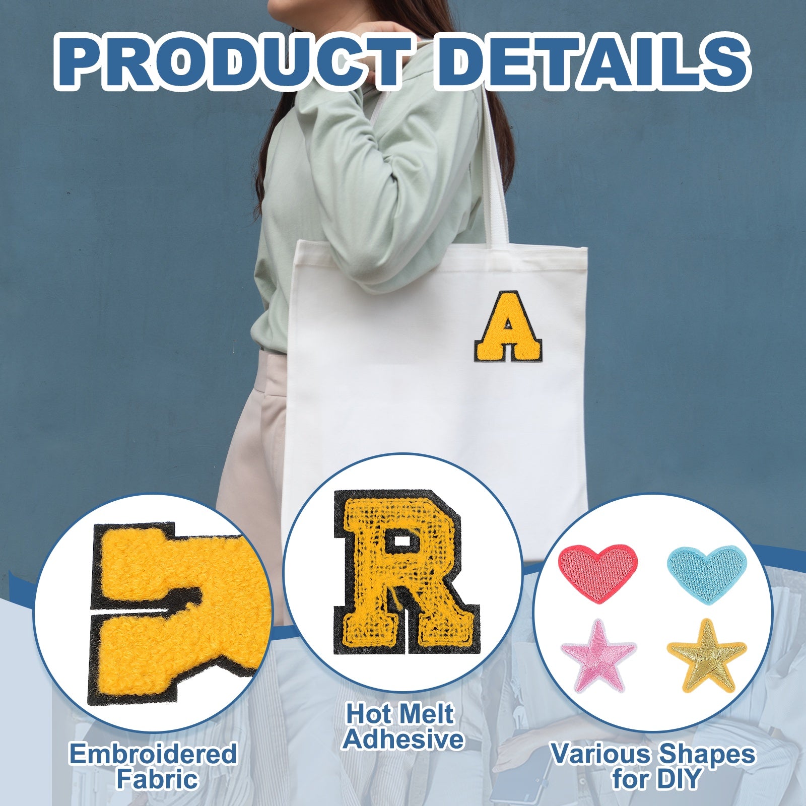 Yellow R Patch 4pcs Iron on Letter Patch Chenille Letter Patches Alphabet Stickers ...