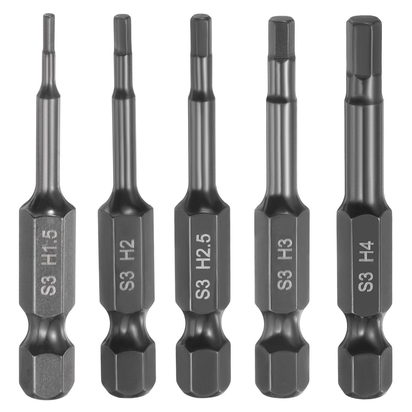 5pcs H1.5/H2/H2.5/H3/H4 Flat Hex Screwdriver Bit 1/4