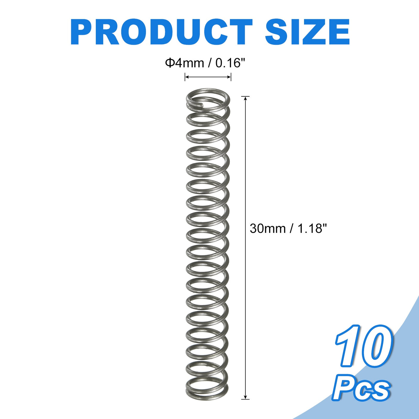 Uxcell 10Pcs Compression Spring, 4mm OD 0.5mm Wire Size 30mm Free ...