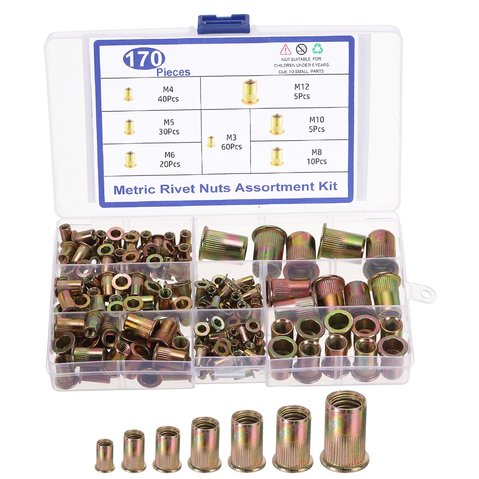 Uxcell 170Pcs Rivet Nut, Carbon Steel Metric Thread Rivet Nut ...