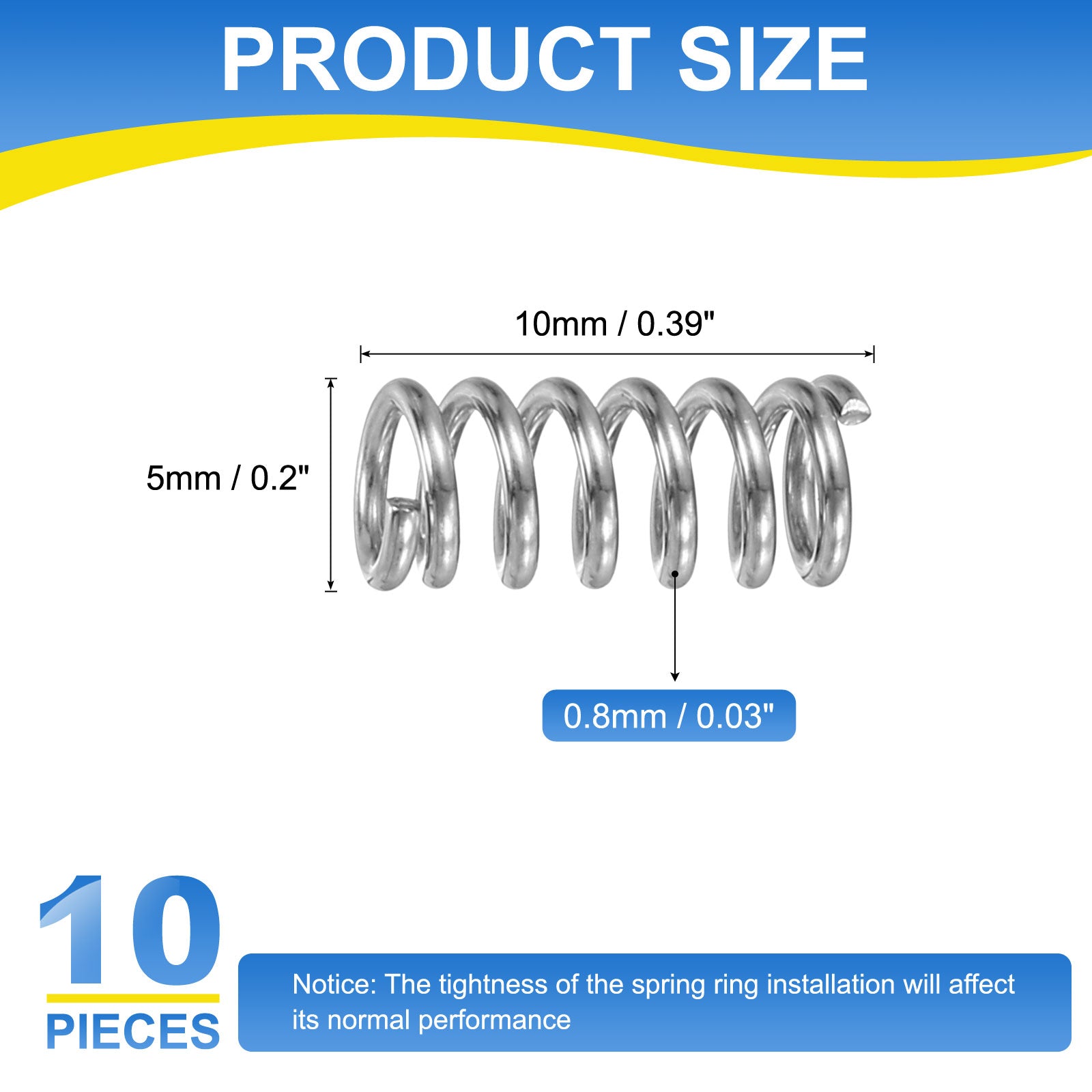 Uxcell 10Pcs Compression Spring, 5mm OD 0.8mm Wire 10mm Length, Silver ...