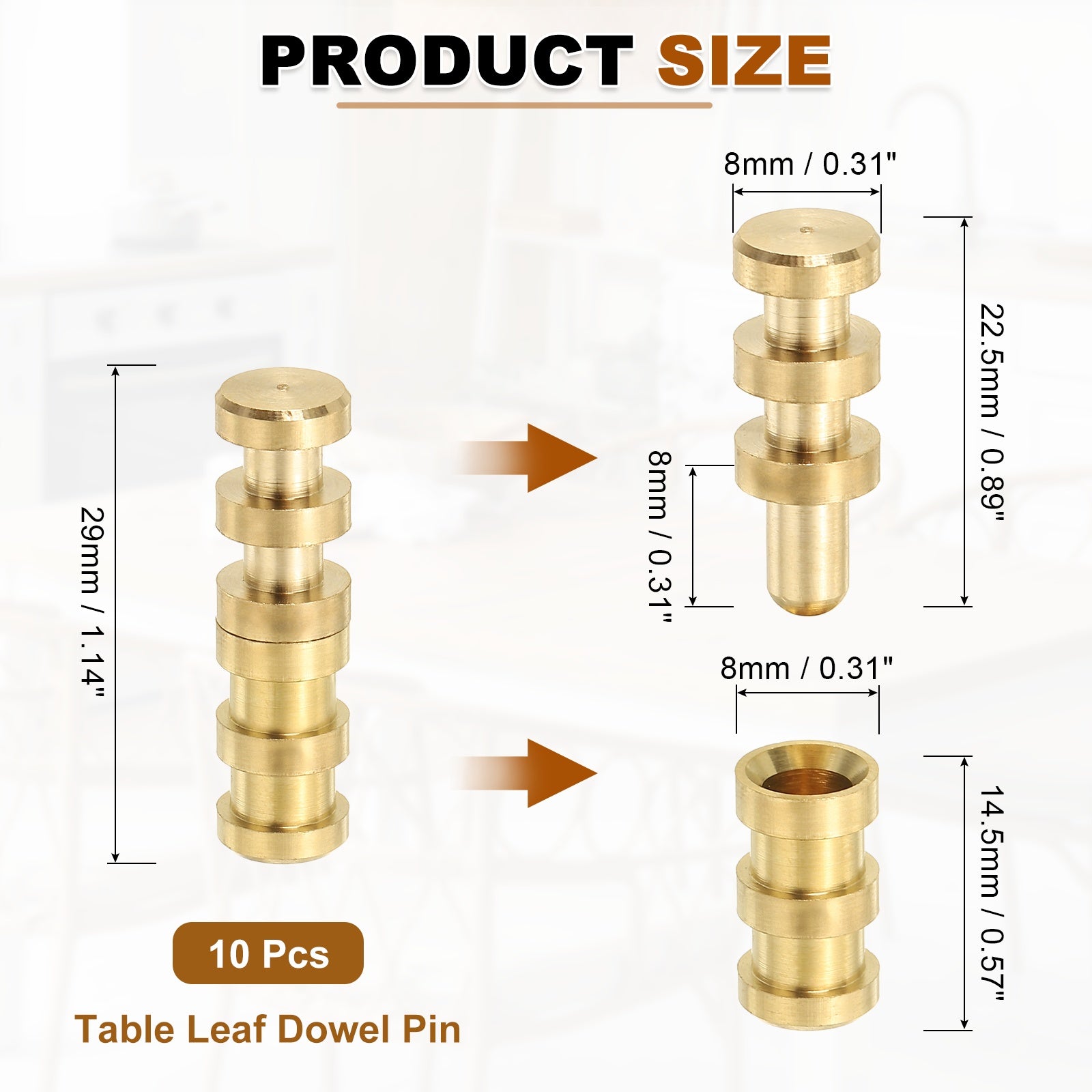 10Pcs Table Leaf Dowel Pin,8x8x29mm Brass Table Top Leaf Alignment Pins ...