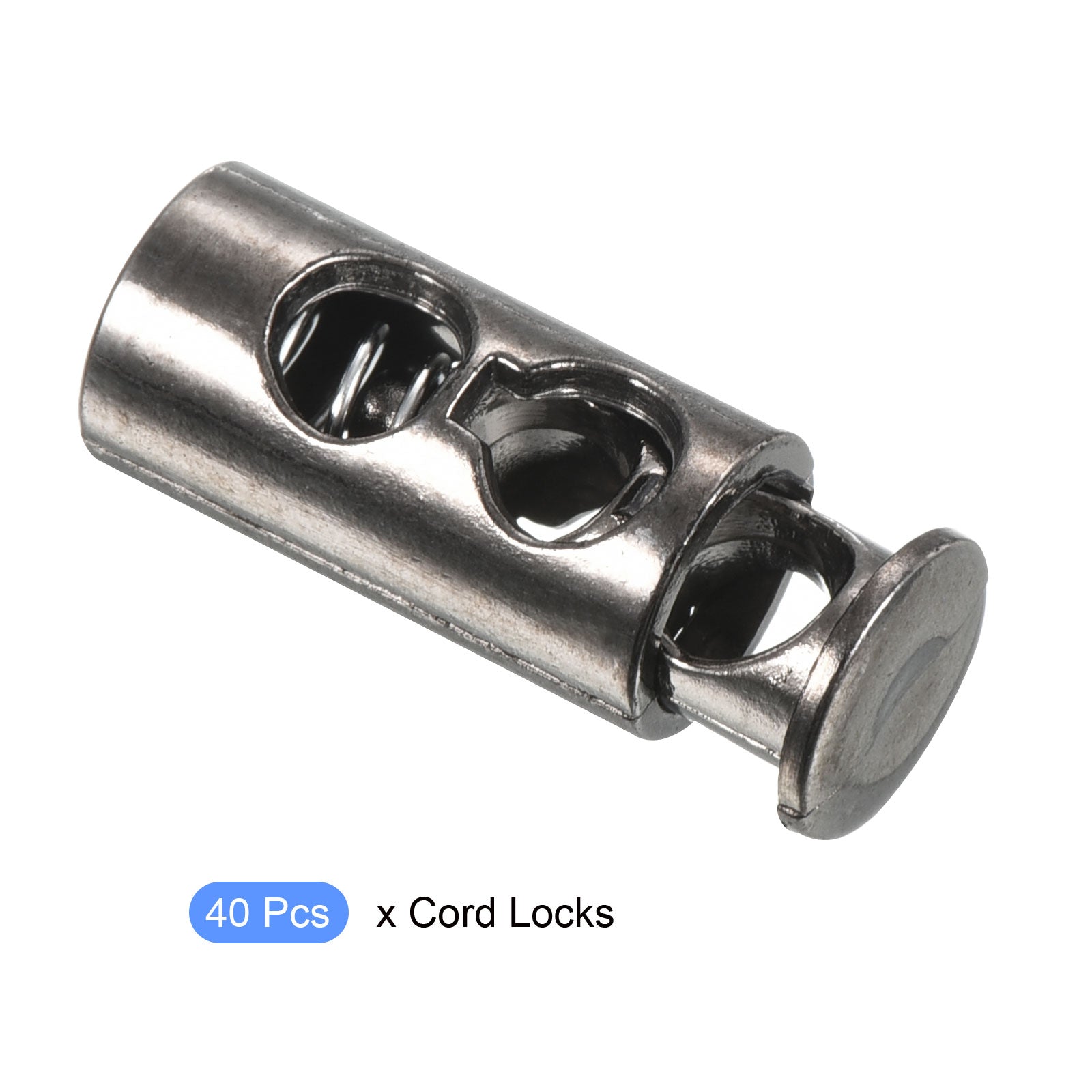 Spring Cord Locks 40pcs Plastic Double Hole Toggle Rope End Metal Black ...