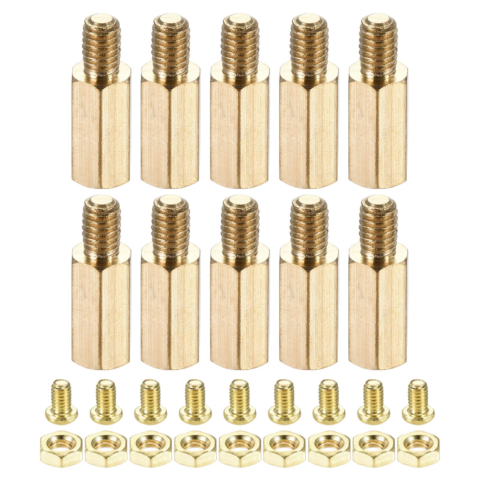 10 Sets Brass Hex Threaded Spacer Screw Nut Kit, Spacer with Female ...