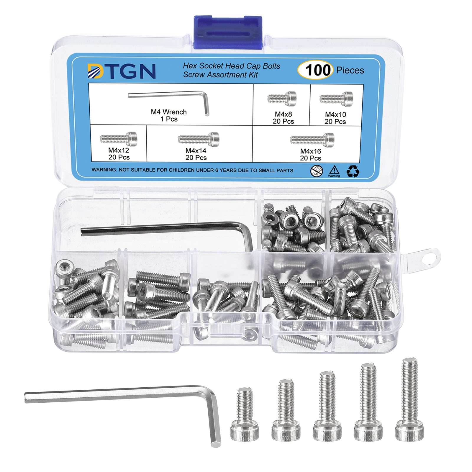 100Pack M4x8/10/12/14/16mm(DxL) Hex Socket Head Cap Bolts Screw Nuts ...