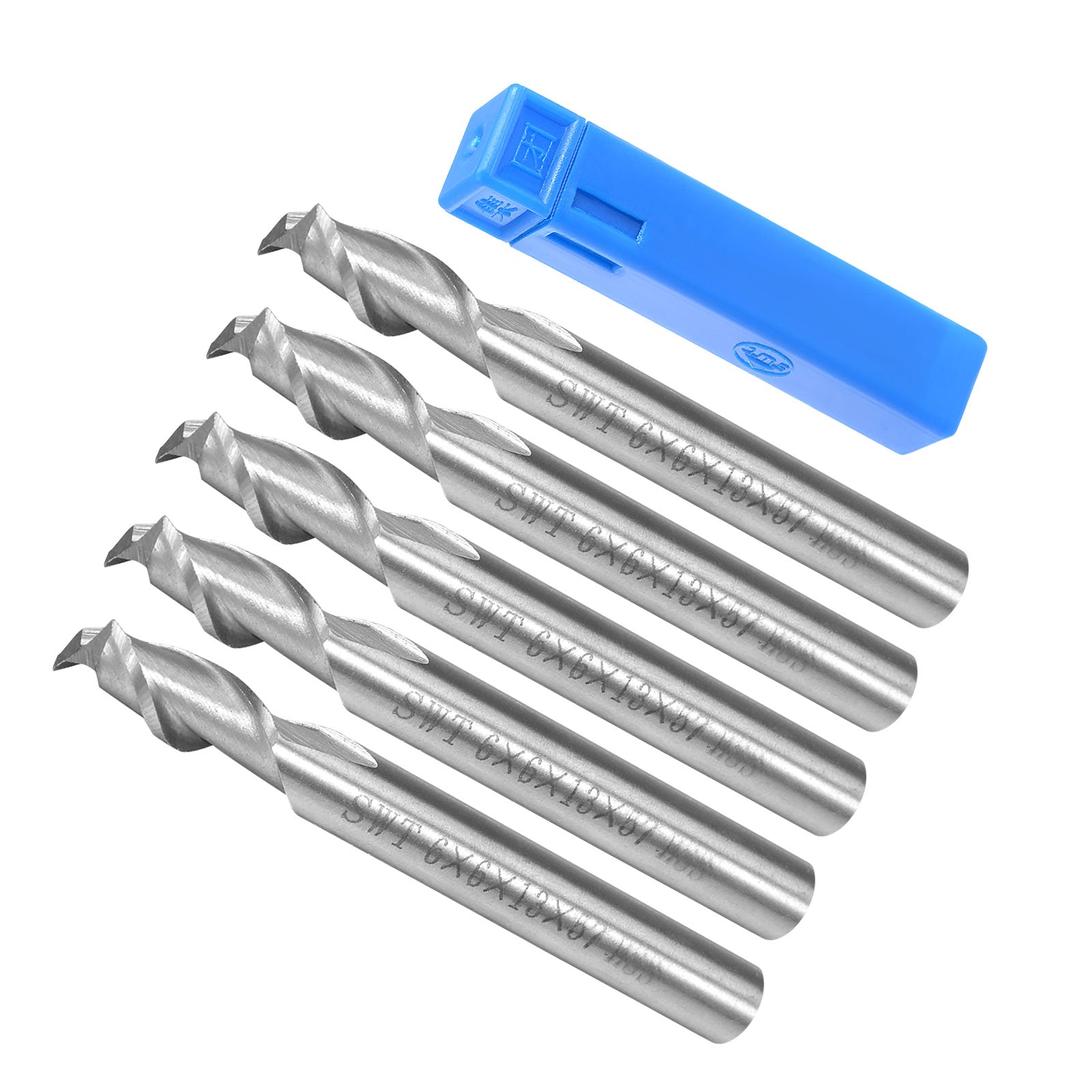 5pcs 6x6x13mm High Speed Steel 2-Flute Spiral End Mill Bit W Storage ...