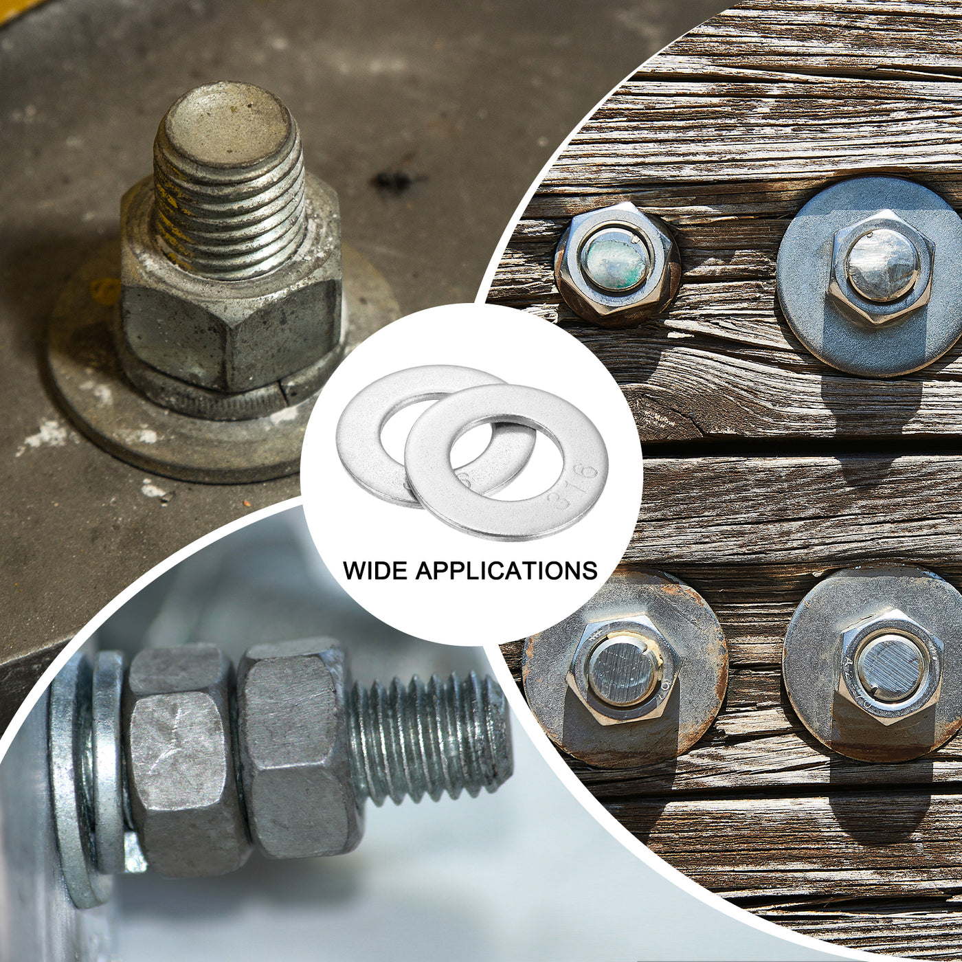 uxcell Uxcell 316 Stainless Steel Flat Washer for Bolt Screw, Factories Repair, Kitchens, Shops, and Outdoor Constructions