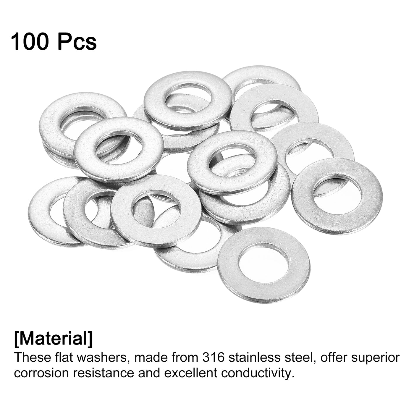 uxcell Uxcell 316 Stainless Steel Flat Washer for Bolt Screw, Factories Repair, Kitchens, Shops, and Outdoor Constructions