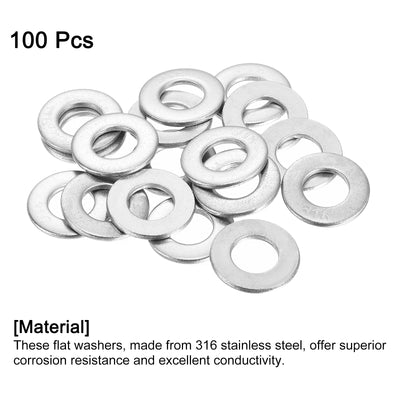 Harfington Uxcell 316 Stainless Steel Flat Washer for Bolt Screw, Factories Repair, Kitchens, Shops, and Outdoor Constructions