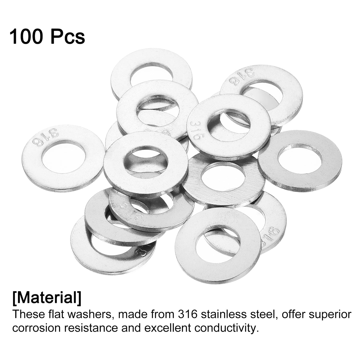 uxcell Uxcell 316 Stainless Steel Flat Washer for Bolt Screw, Factories Repair, Kitchens, Shops, and Outdoor Constructions