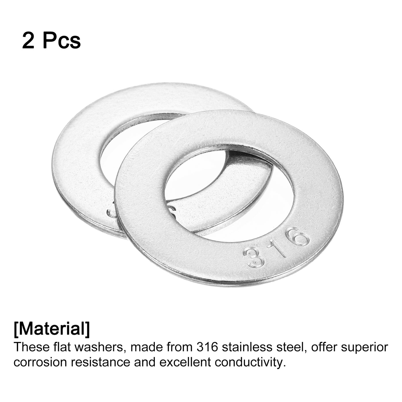 uxcell Uxcell 316 Stainless Steel Flat Washer for Bolt Screw, Factories Repair, Kitchens, Shops, and Outdoor Constructions