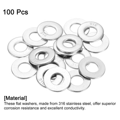 Harfington Uxcell 316 Stainless Steel Flat Washer for Bolt Screw, Factories Repair, Kitchens, Shops, and Outdoor Constructions