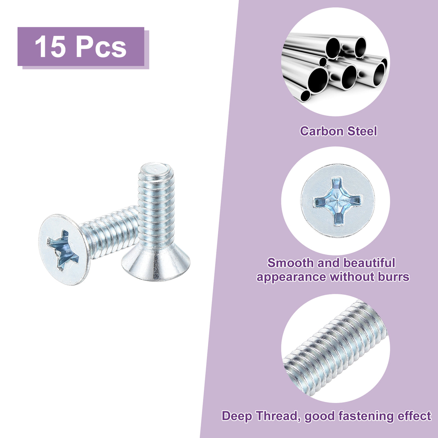 uxcell Uxcell 15 Pcs Carbon Steel Phillips Bolts Cross Head Screws 1/4"-20x3/4" Thread