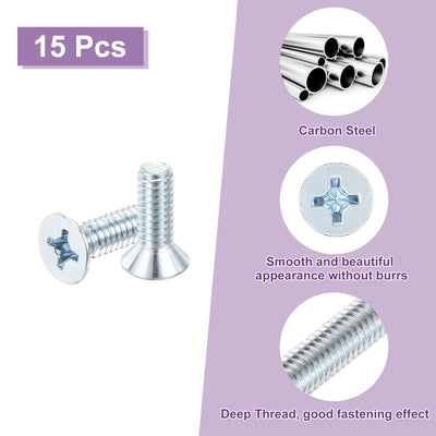 Harfington Uxcell 15 Pcs Carbon Steel Phillips Bolts Cross Head Screws 1/4"-20x3/4" Thread