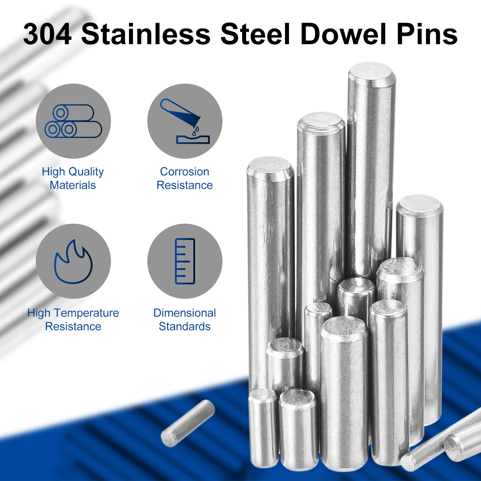 Uxcell 150Pcs 1 Set of 8 Sizes Dowel Pins 304 Stainless Steel Support ...