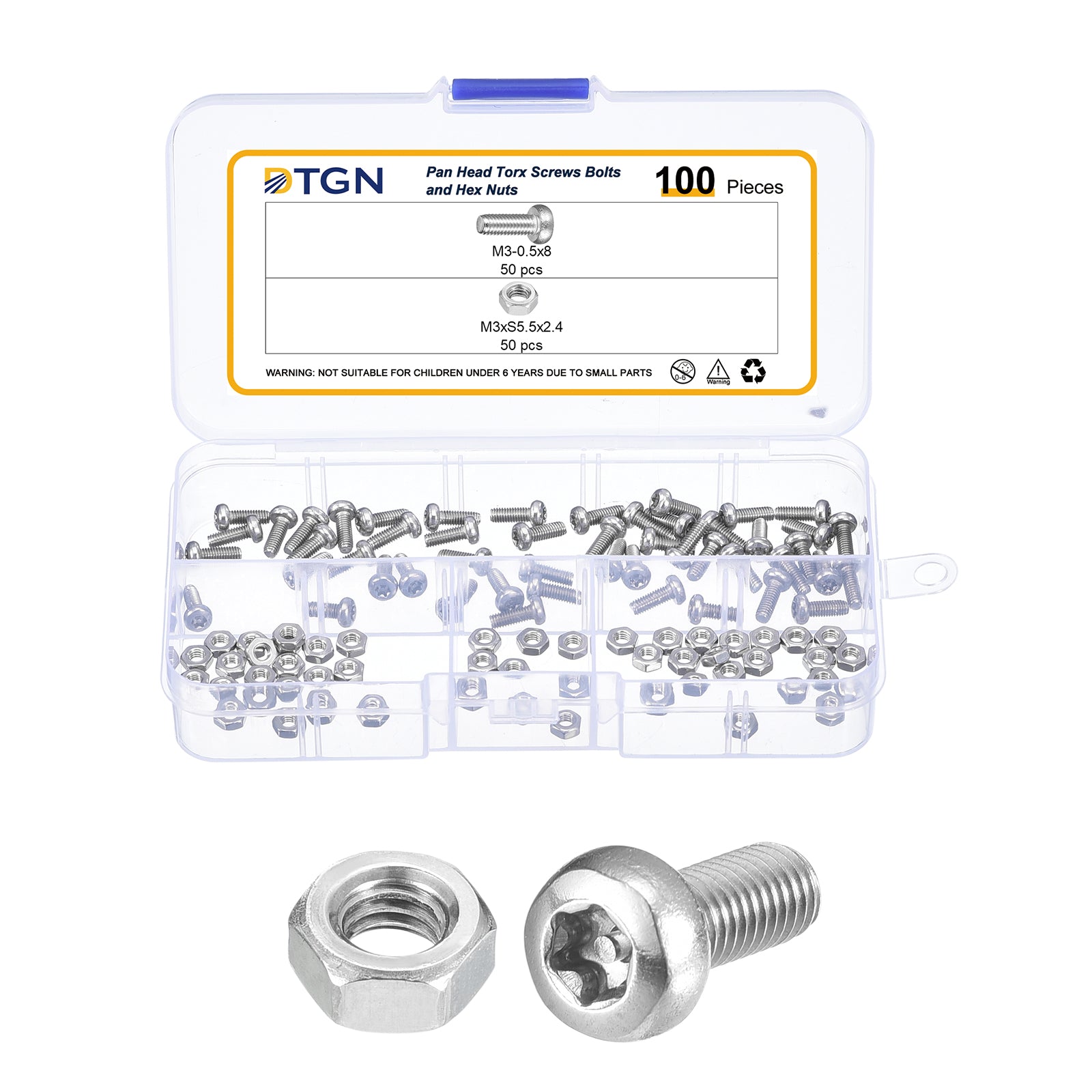 M3x8mm Pan Head Torx Security Screws - 100Pack - Steel - Silver ...