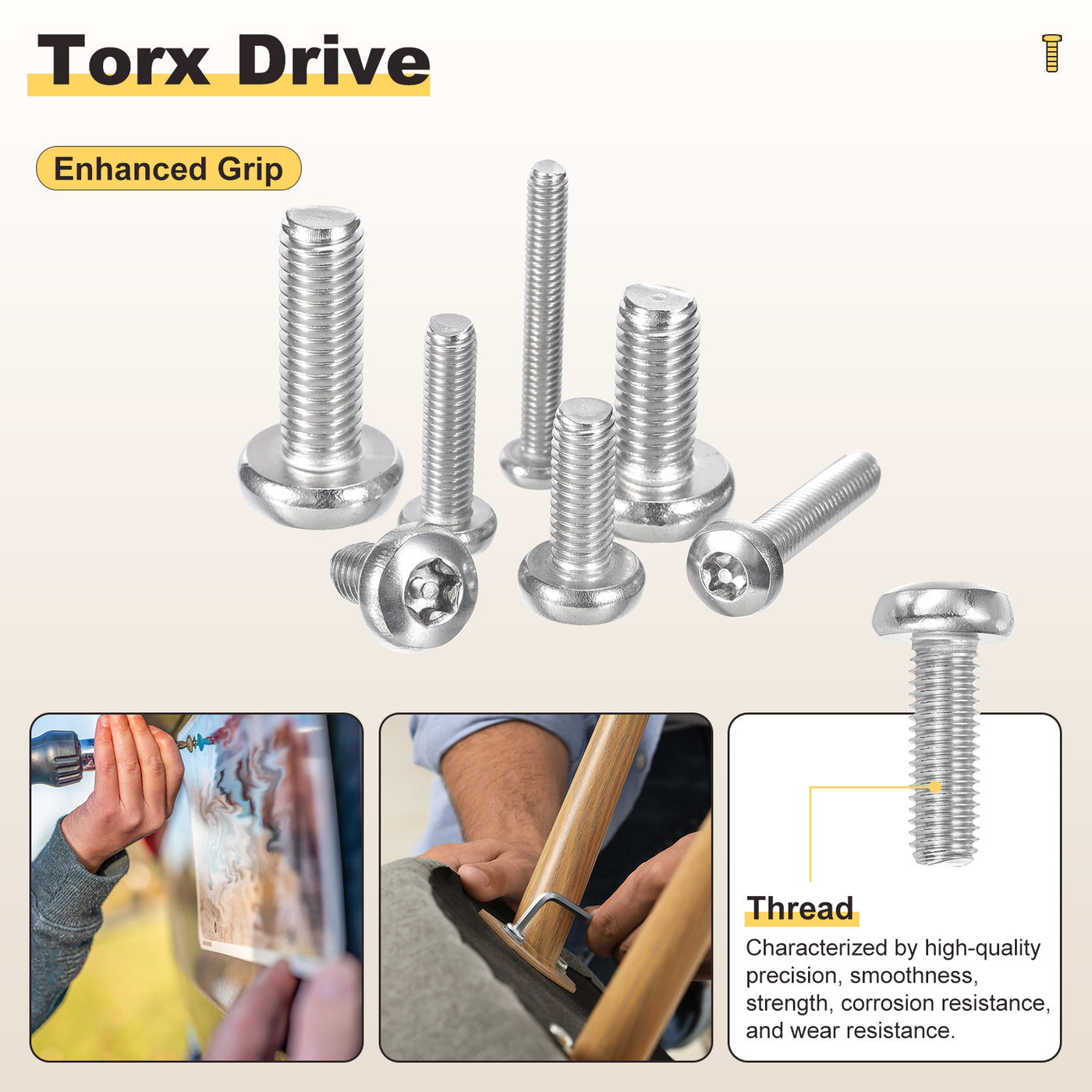 Harfington Pan Head Torx Screws (M4-0.7x16mm) 75Pcs, Stainless Steel 304, Silver Tone